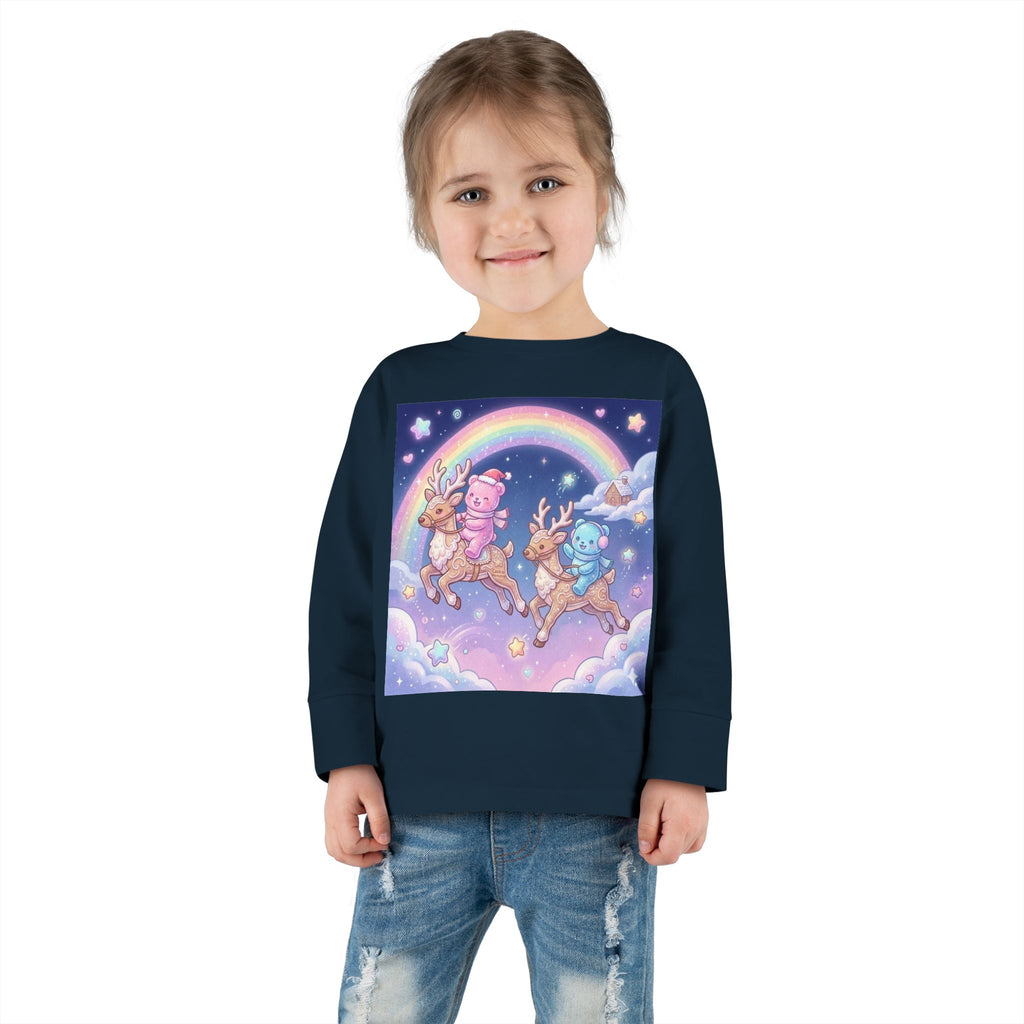 Riding On Frosted Flying Reindeer, Oozy Bear Friends Special- Graphic Long Sleeve Shirt