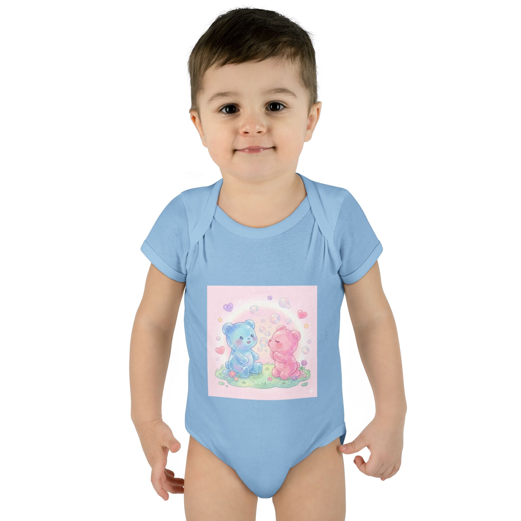 Baby Bodysuit — Pastel Blue & Pink Gooey Gummy Bears Cute Newborn Onesie