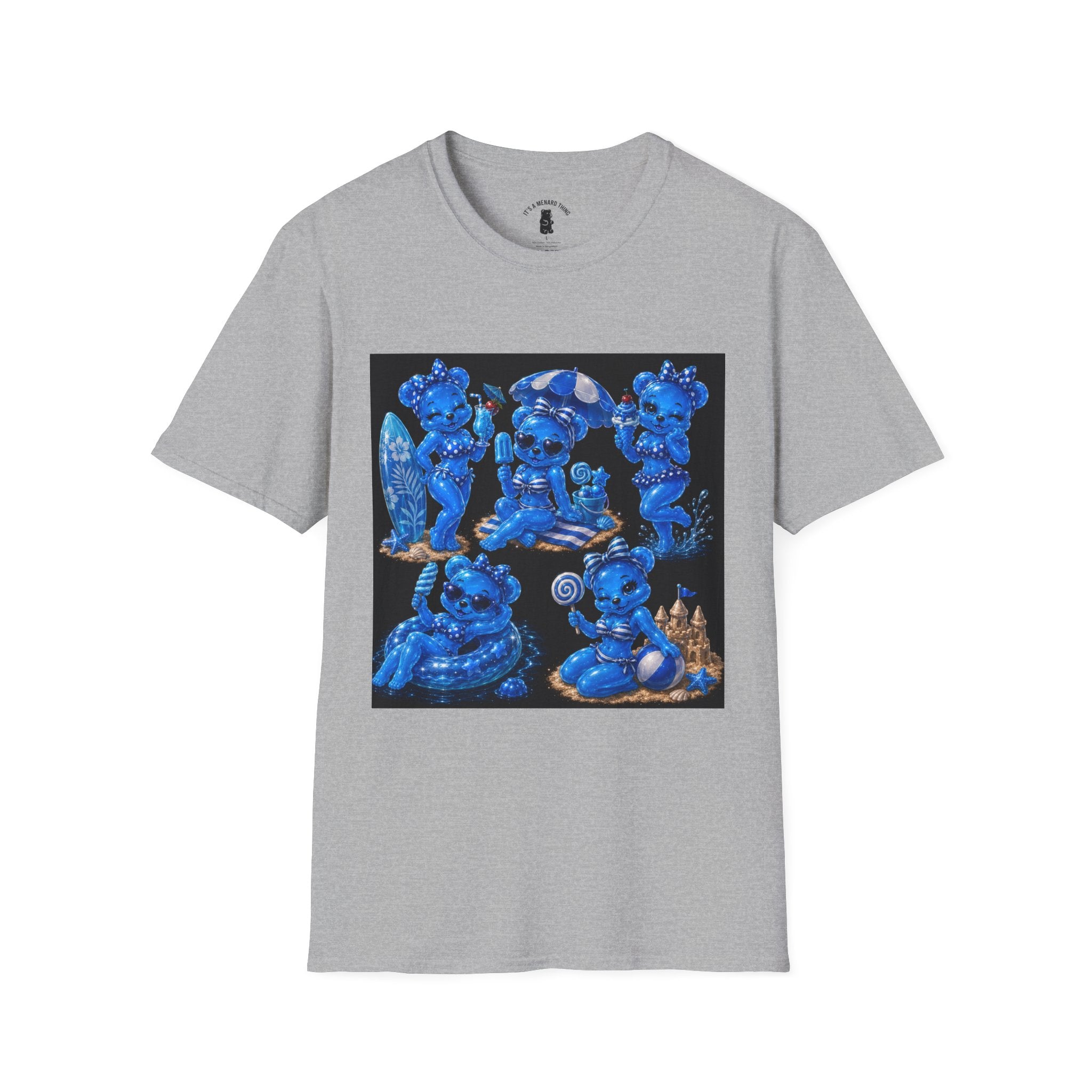 Retro Kawaii Blue Oozy Bear Pin Up Beach Babe- Adult Graphic Shirt (18+)