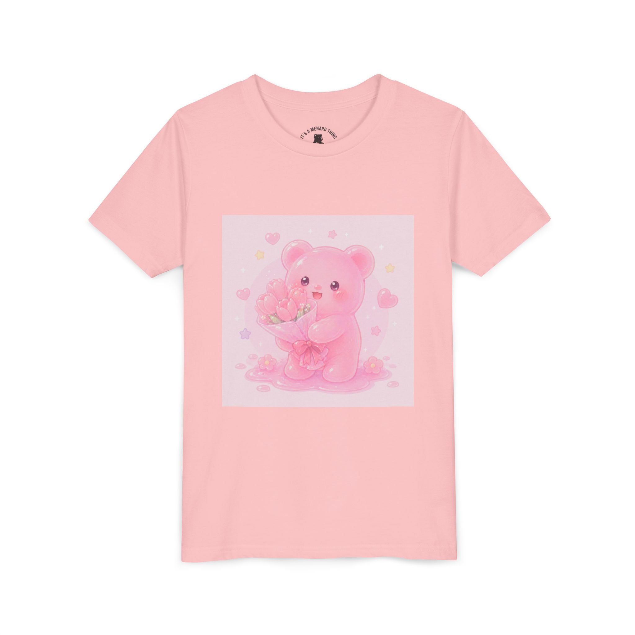 Pink Gooey Gummy Bear Youth Tee – Valentine Gummy Bouquet Kids Shirt