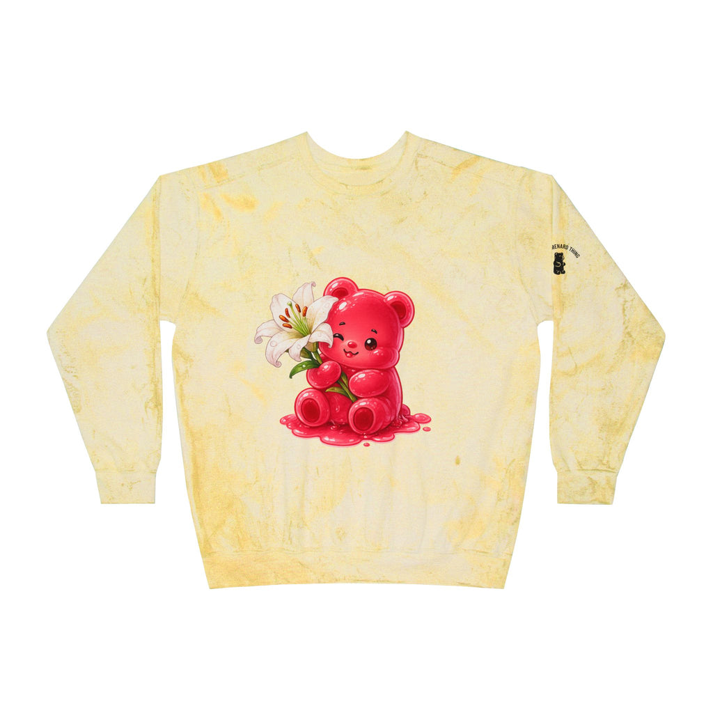 White Lily, Red Gooey Gummy Bear Friend- Graphic Tye-Dye Sweatshirt