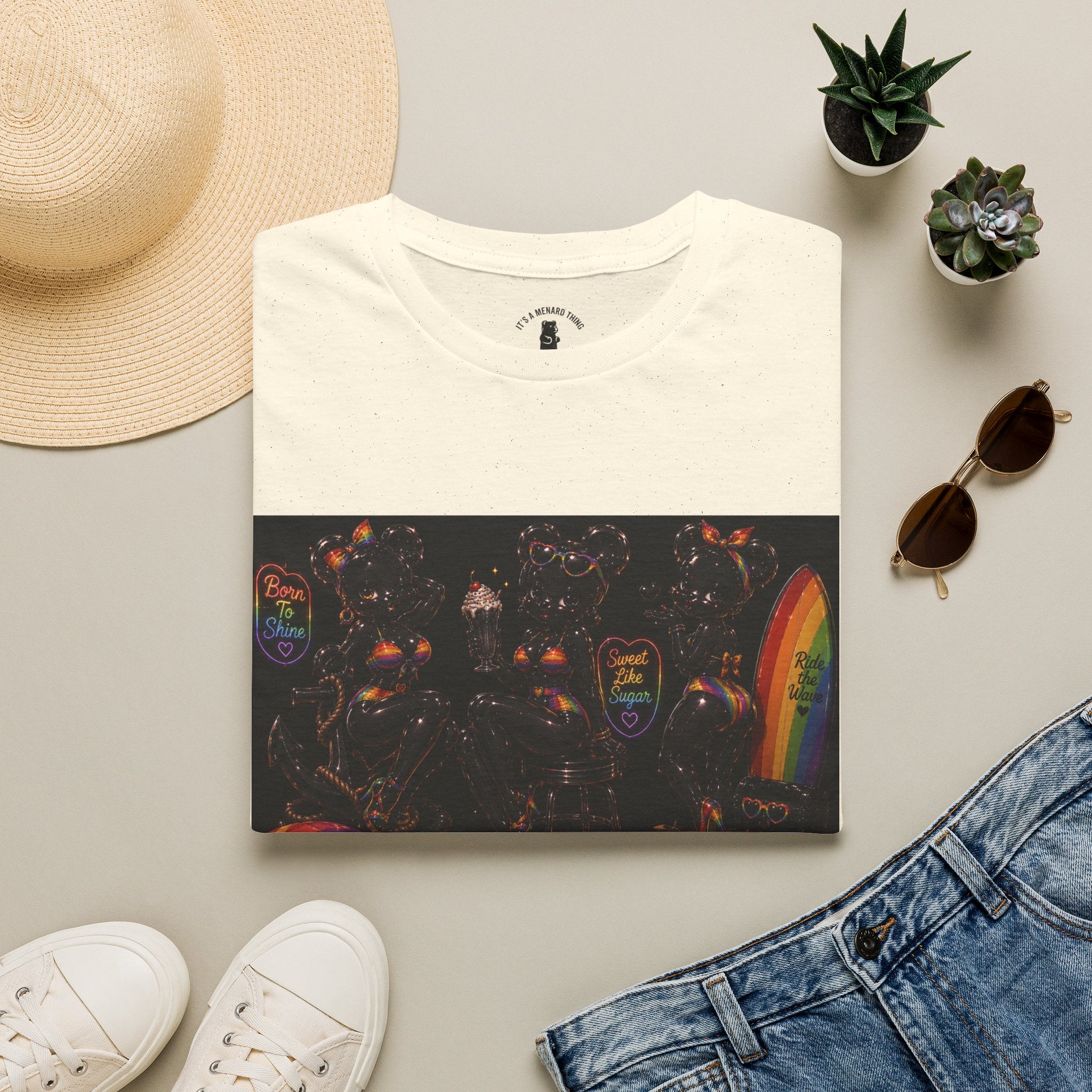 Black & Rainbow Special Addition Oozy Bear Beach Babe Pin Up- Adult Graphic Shirt (18+)