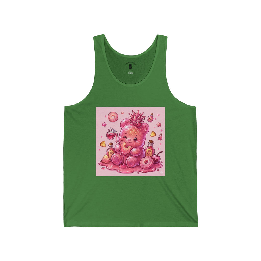 Pink Pineapple Exotic Fruit, Gooey Gummy Bear Friend — Kawaii Graphic Illustration