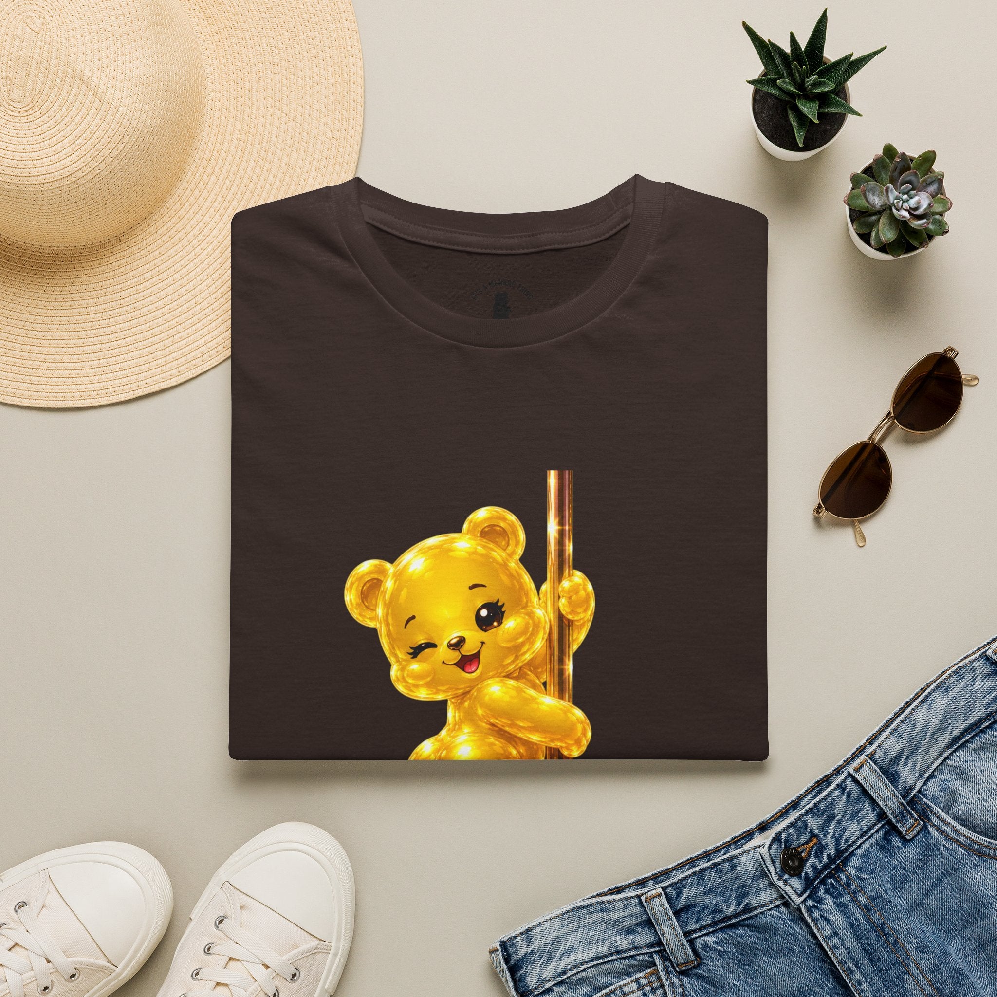 Gold Oozy Bear Gummy Thick Pole Dancer- Graphic Shirt (Adult Only!)
