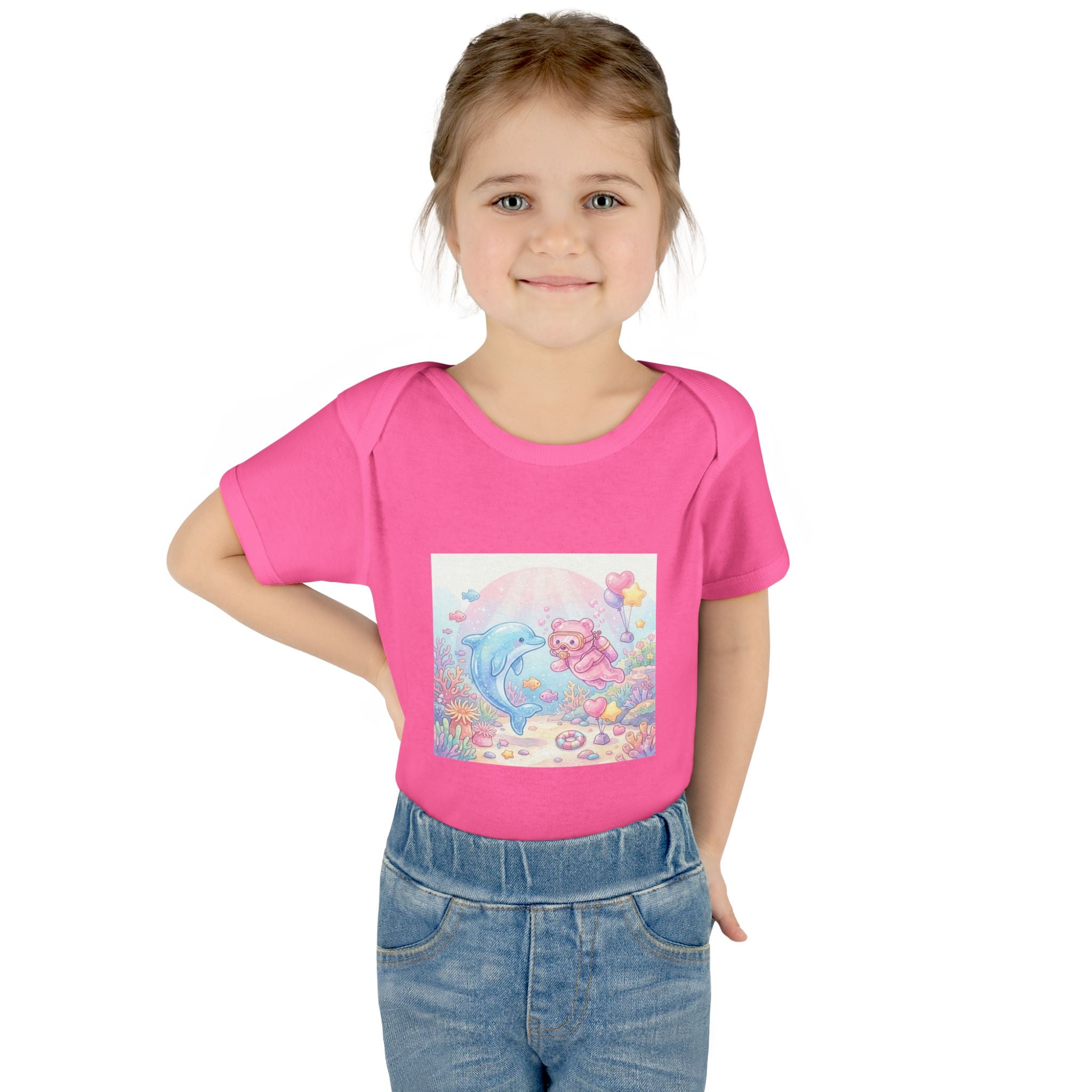 Infant Bodysuit — Pastel Dolphin & Pink Gummy Bear Underwater Baby Onesie