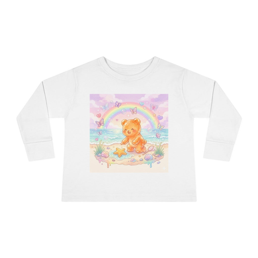 Cute Beach Day, Found Starfish Orange Oozy Bear Friend- Graphic Long Sleeve Shirt