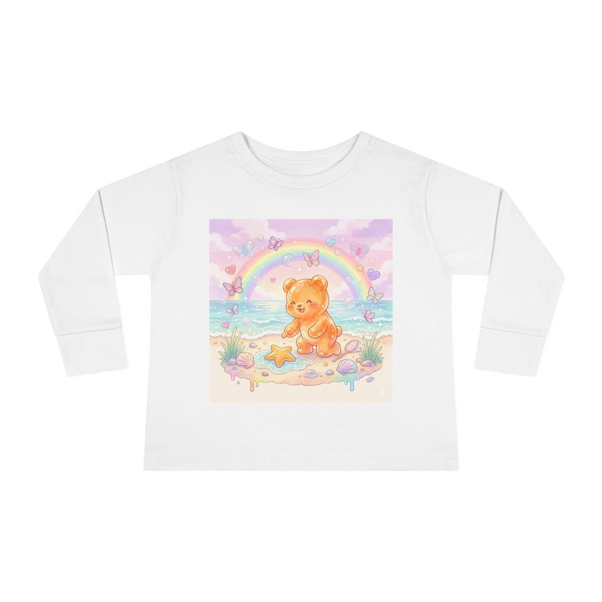 Cute Beach Day, Found Starfish Orange Oozy Bear Friend- Graphic Long Sleeve Shirt