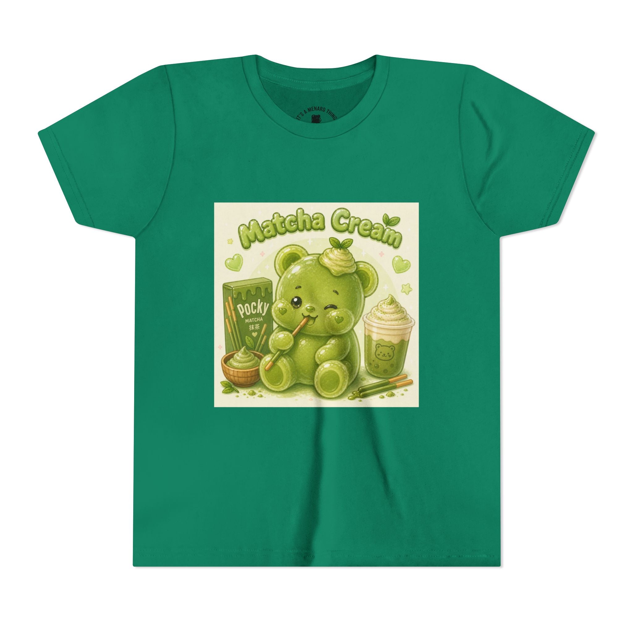 Matcha Cream Gooey Gummy Bear Youth Tee —Pocky & Dessert Graphic