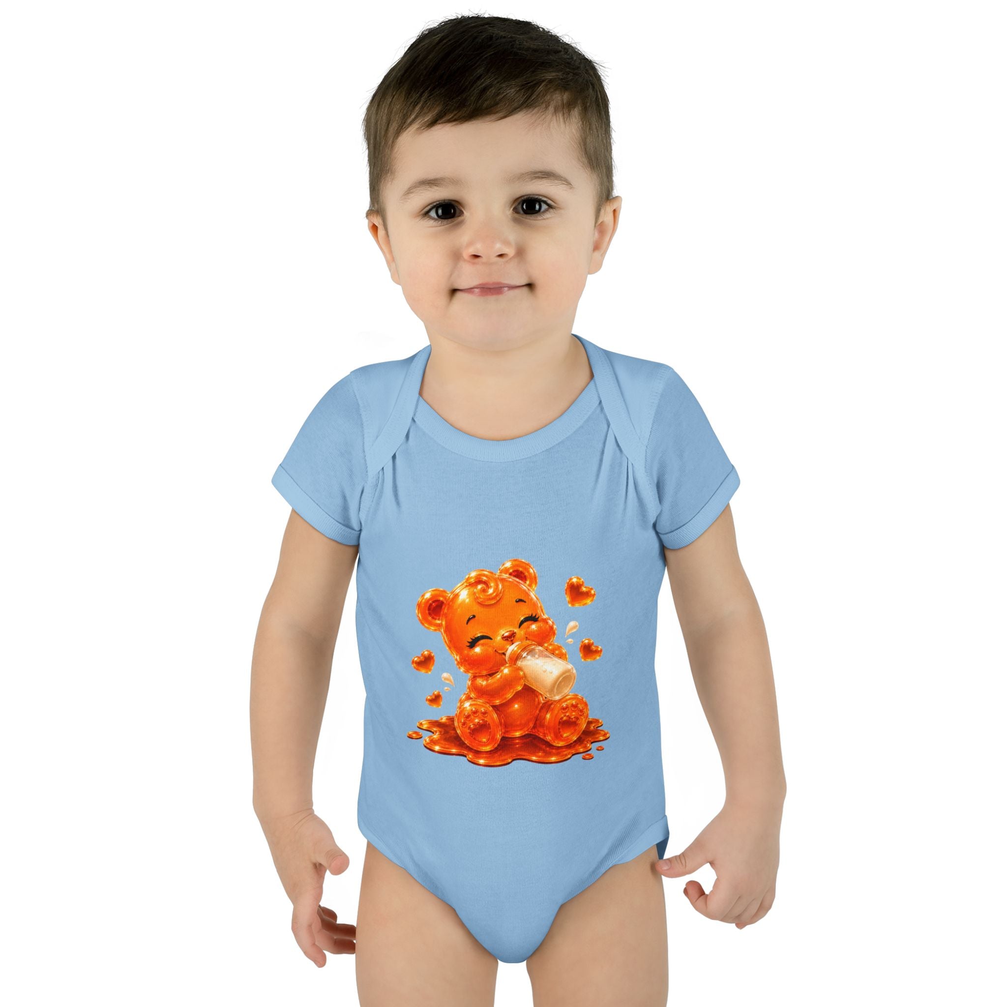 Yummy, Yummy Milk Time Orange Oozy Baby Gummy Bear Cutie Addition- Graphic Onesie