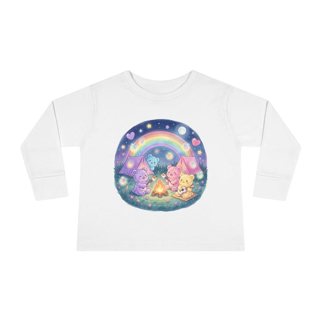 Camping & Toasting Marshmellos Oozy Bear Friend Group- Graphic Long Sleeve Shirt
