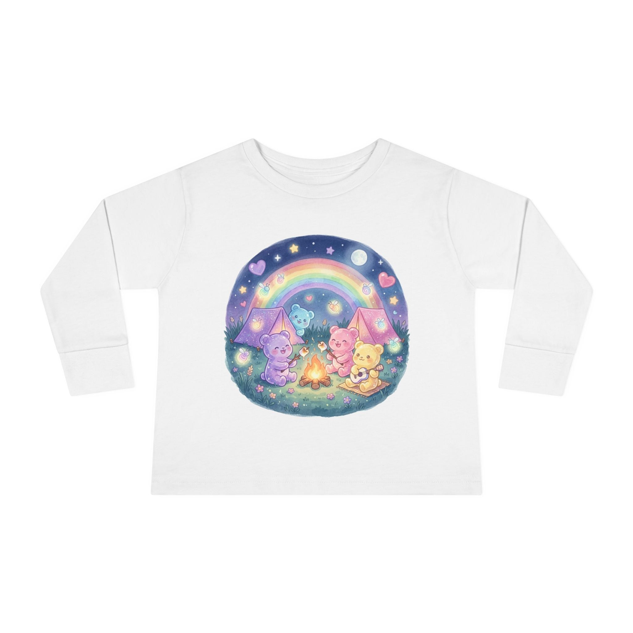 Camping & Toasting Marshmellos Oozy Bear Friend Group- Graphic Long Sleeve Shirt
