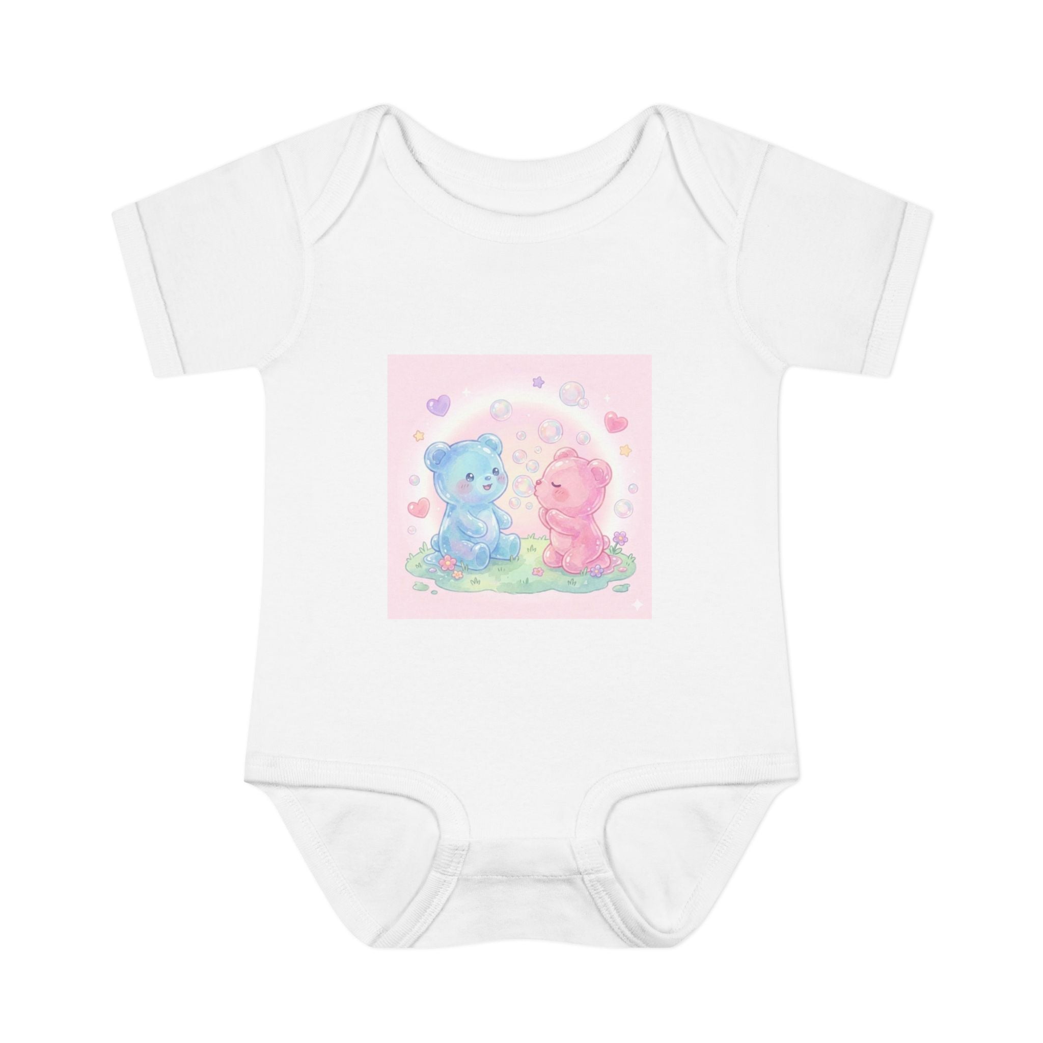 Baby Bodysuit — Pastel Blue & Pink Gooey Gummy Bears Cute Newborn Onesie