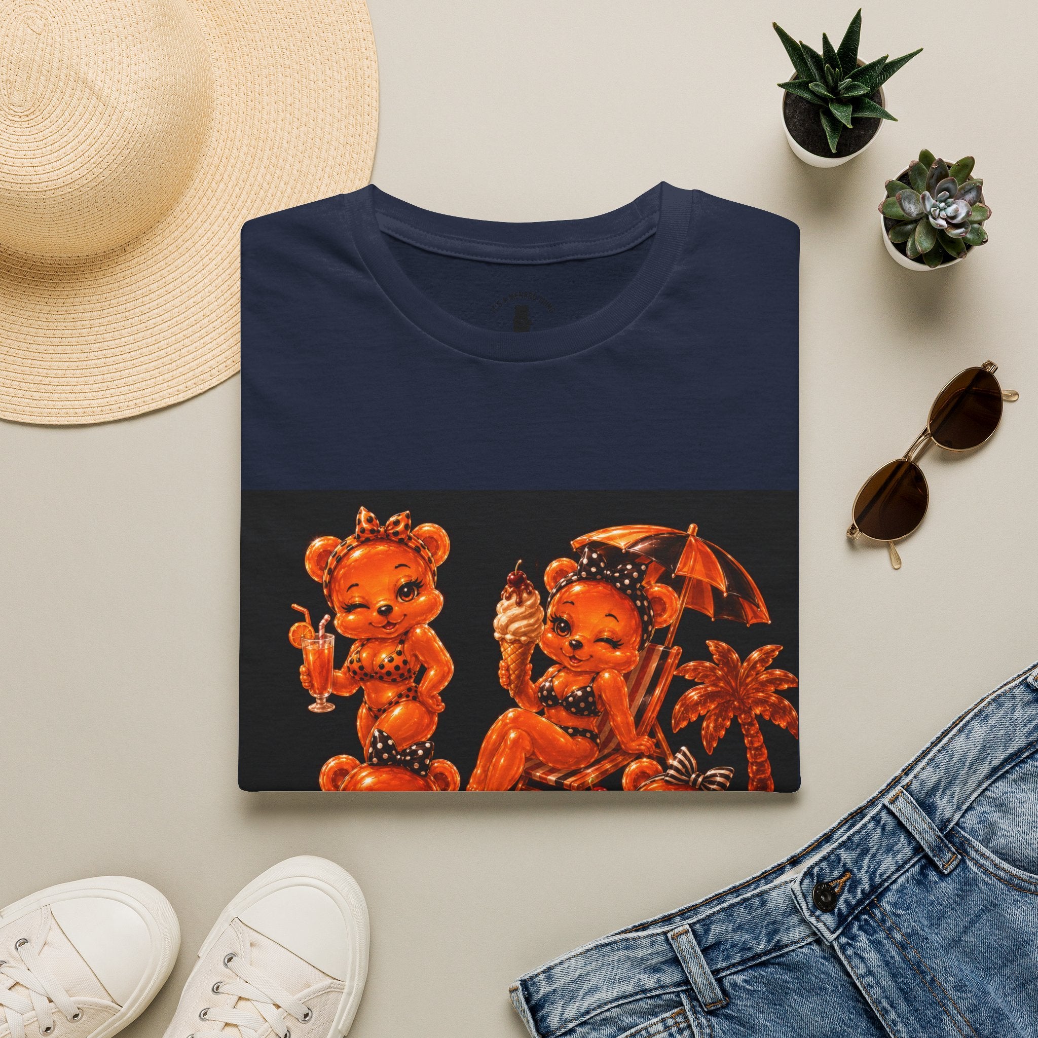 Retro Orang Beach Pin Up Oozy Bear Babe- Adult Graphic Shirt (18+)