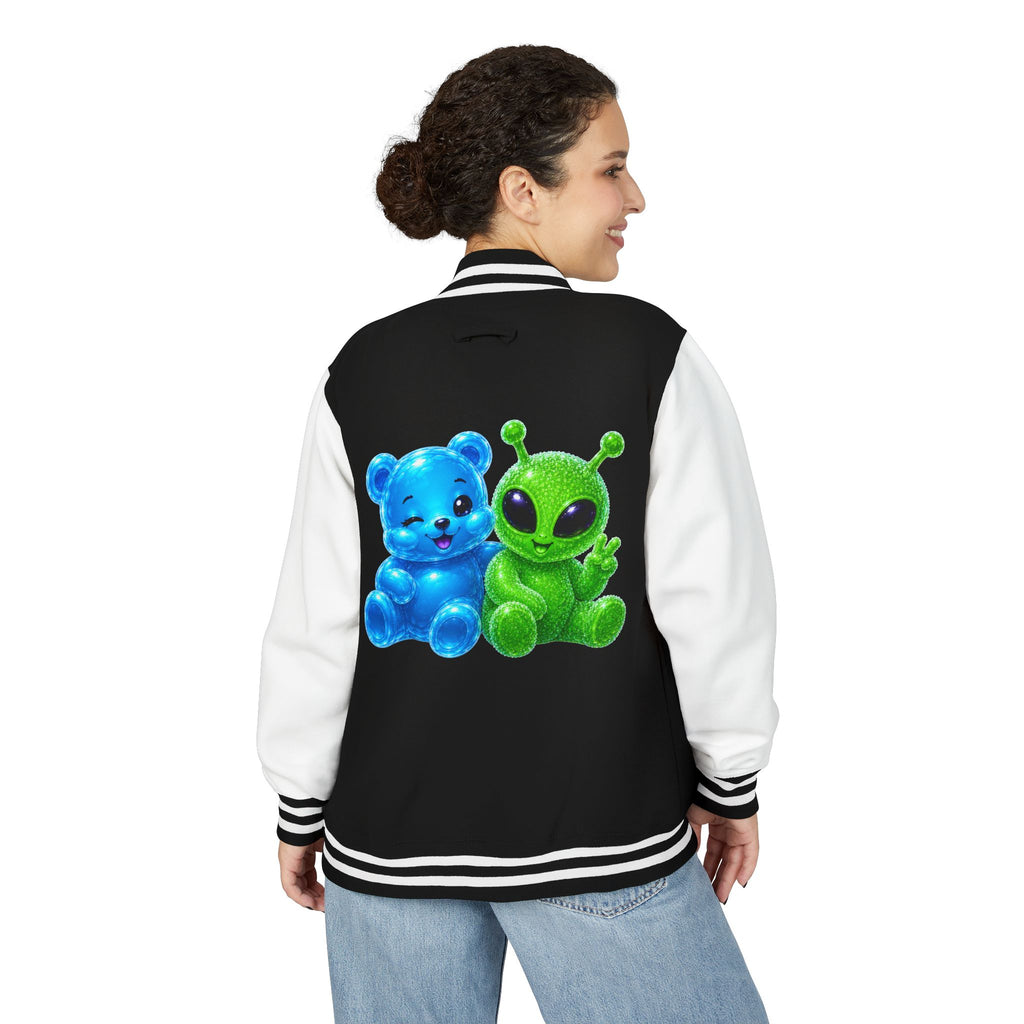 Green Alien and Blue Oozy Bear Gummy Special Addition- Letterman Graphic Jacket