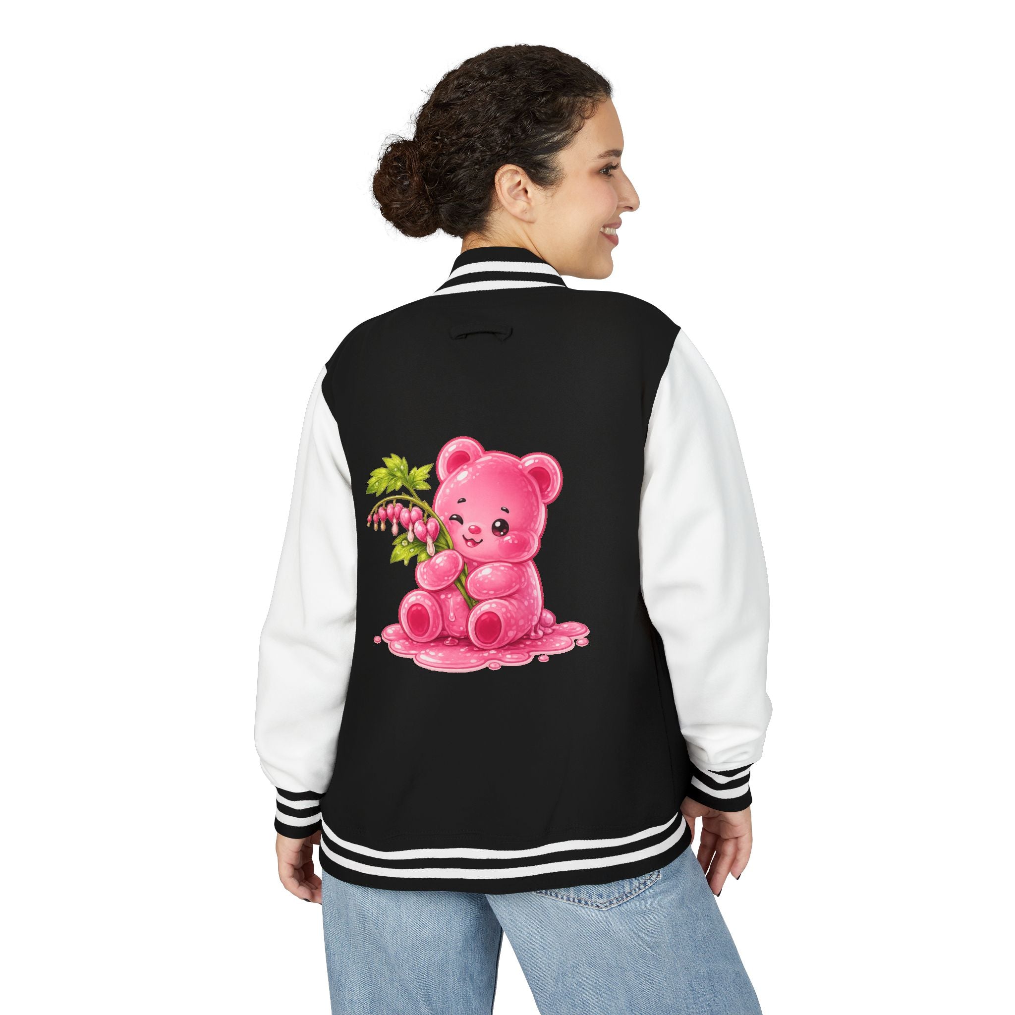 Bleeding Hearts, Pink Gooey Gummy Bear Friend  — Retro Varsity Coat