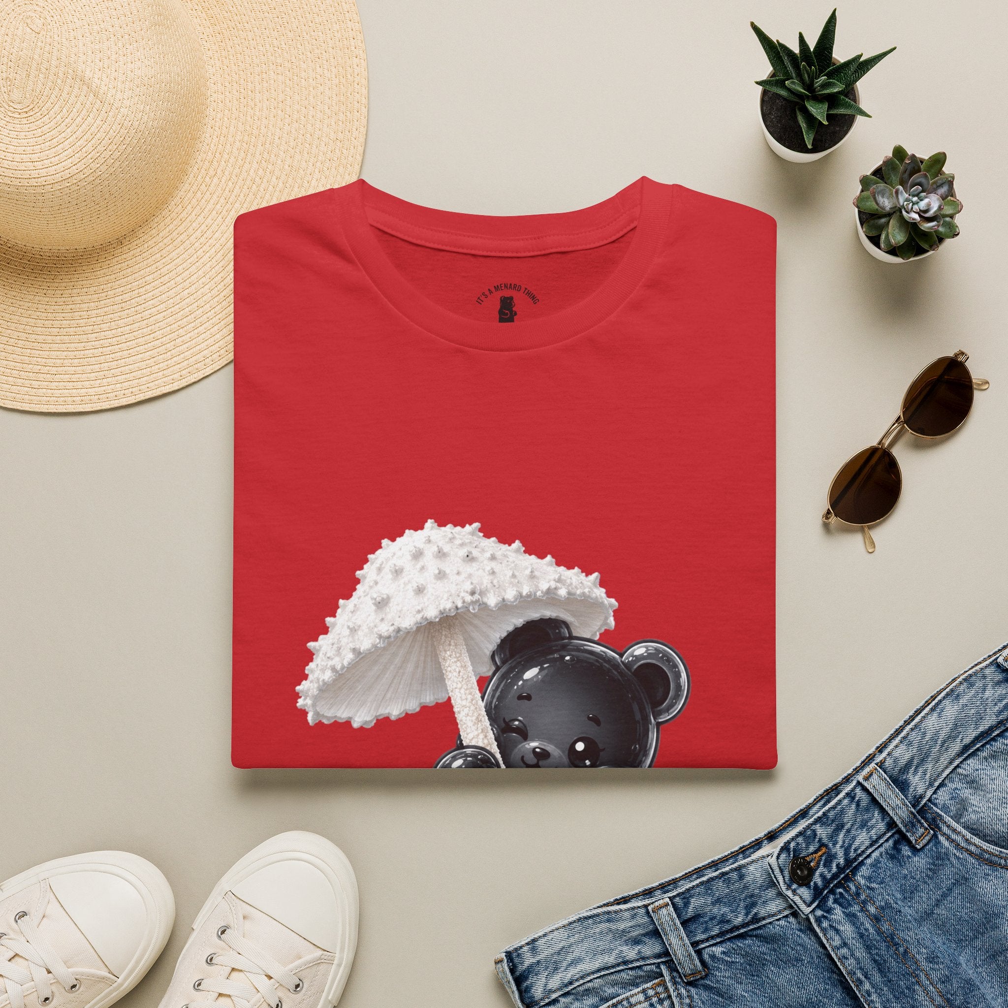 Beautiful Veiled White Mushroom, Black Oozy Bear Gummy Friend- Graphic Shirt
