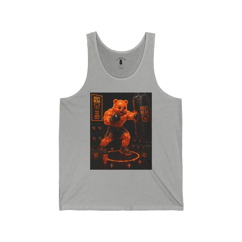 Punching Bag Workout, Orange Oozy Buff Bear Gummy Gym Addition- Adult Graphic Tank Top