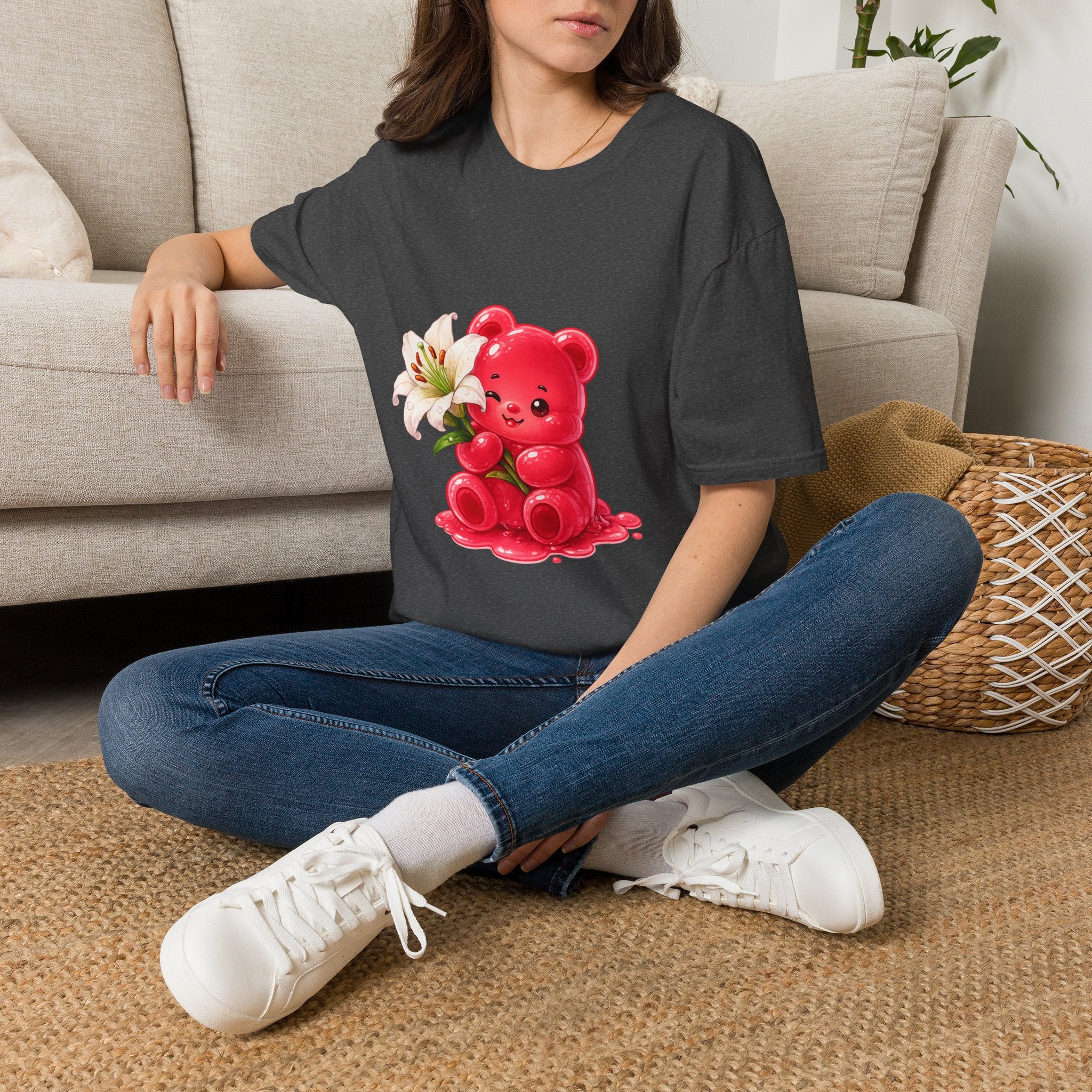 White Casa Blanca Lily, Red Oozy Bear Special Flower Edition- Graphic Shirt