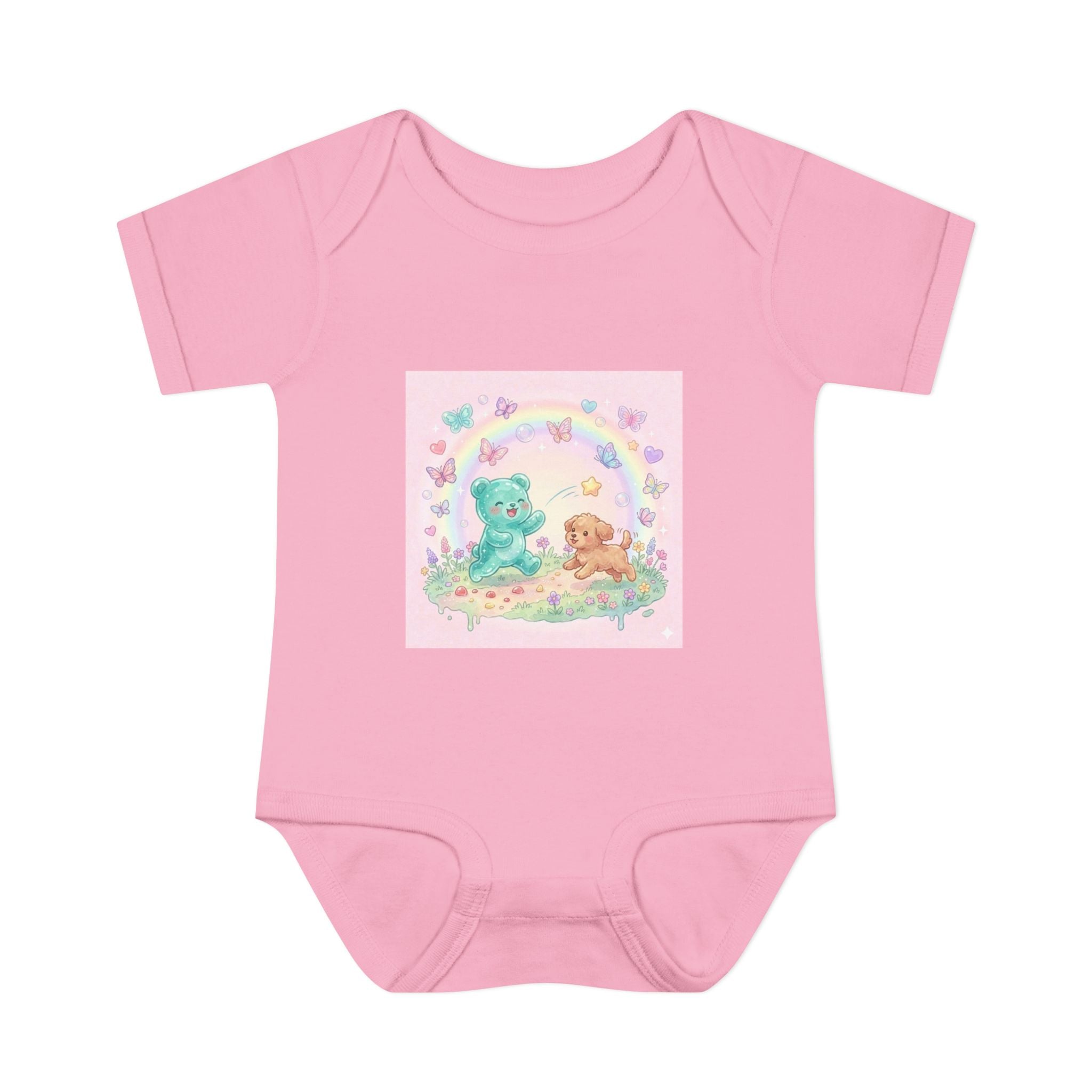 Gooey Gummy Playing Fetch with Puppy, Cute Infant Onesie