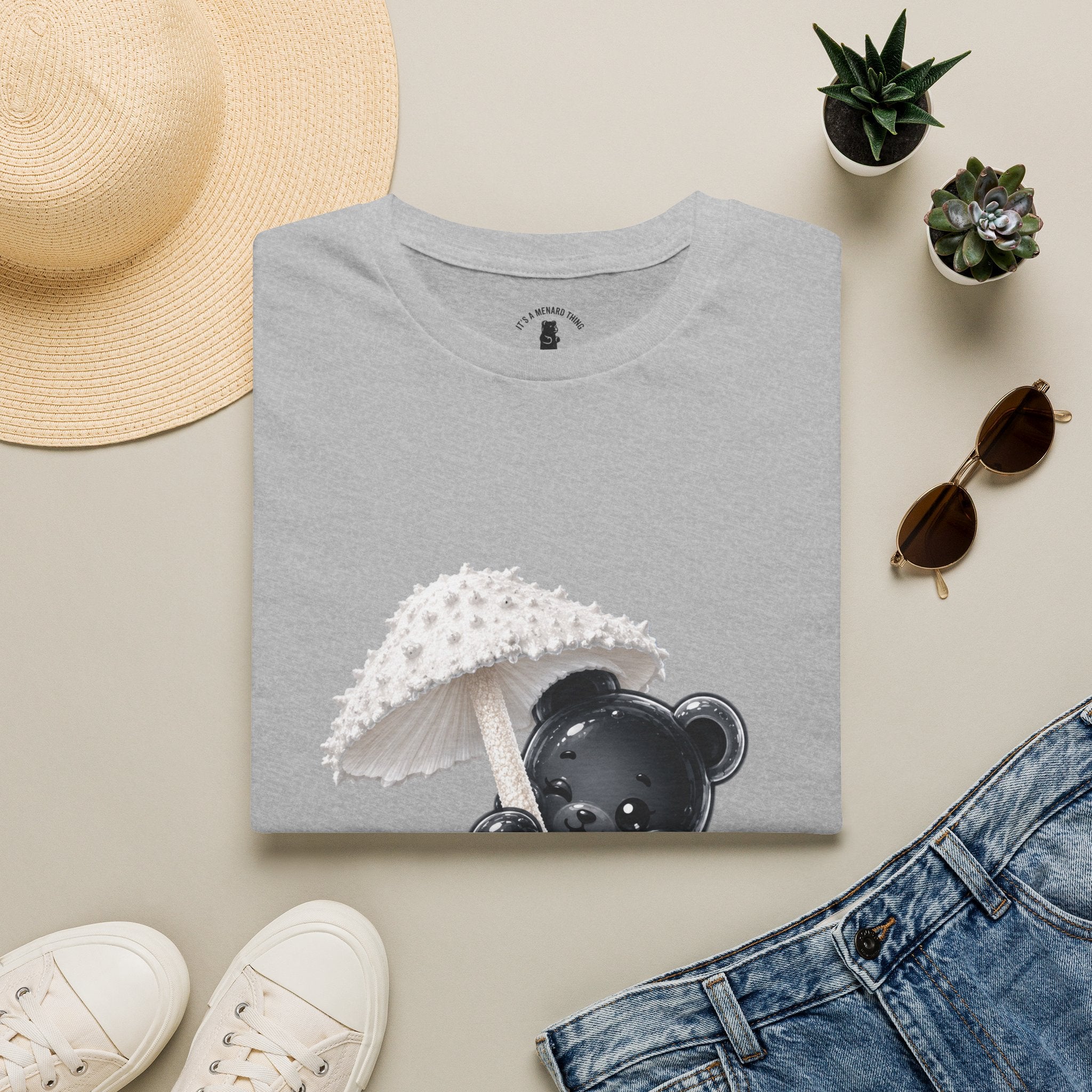 Beautiful Veiled White Mushroom, Black Oozy Bear Gummy Friend- Graphic Shirt