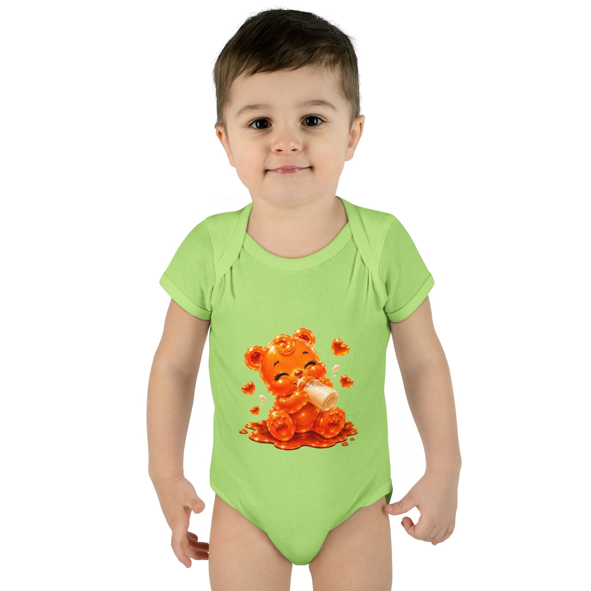 Yummy, Yummy Milk Time Orange Oozy Baby Gummy Bear Cutie Addition- Graphic Onesie