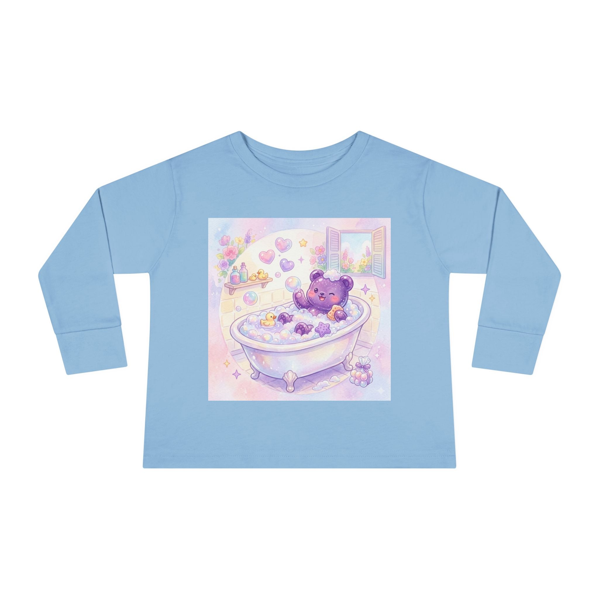 Bath Time, Nighttime Oozy Bear Friend- Graphic Long Sleeve Shirt