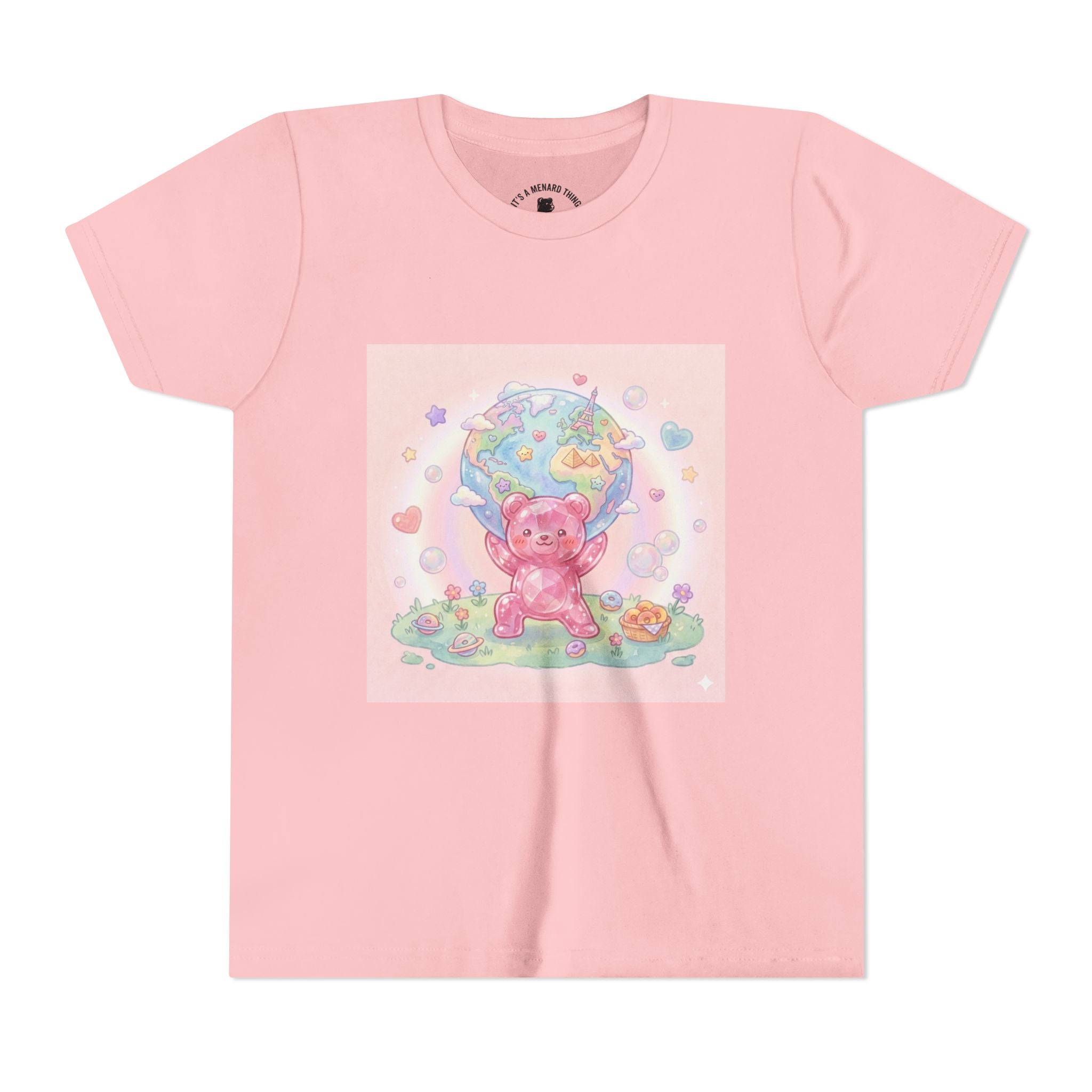 World Atlas, Weight of the Gummy World Pink Gooey Bear- Pastel Graphic Youth T-Shirt