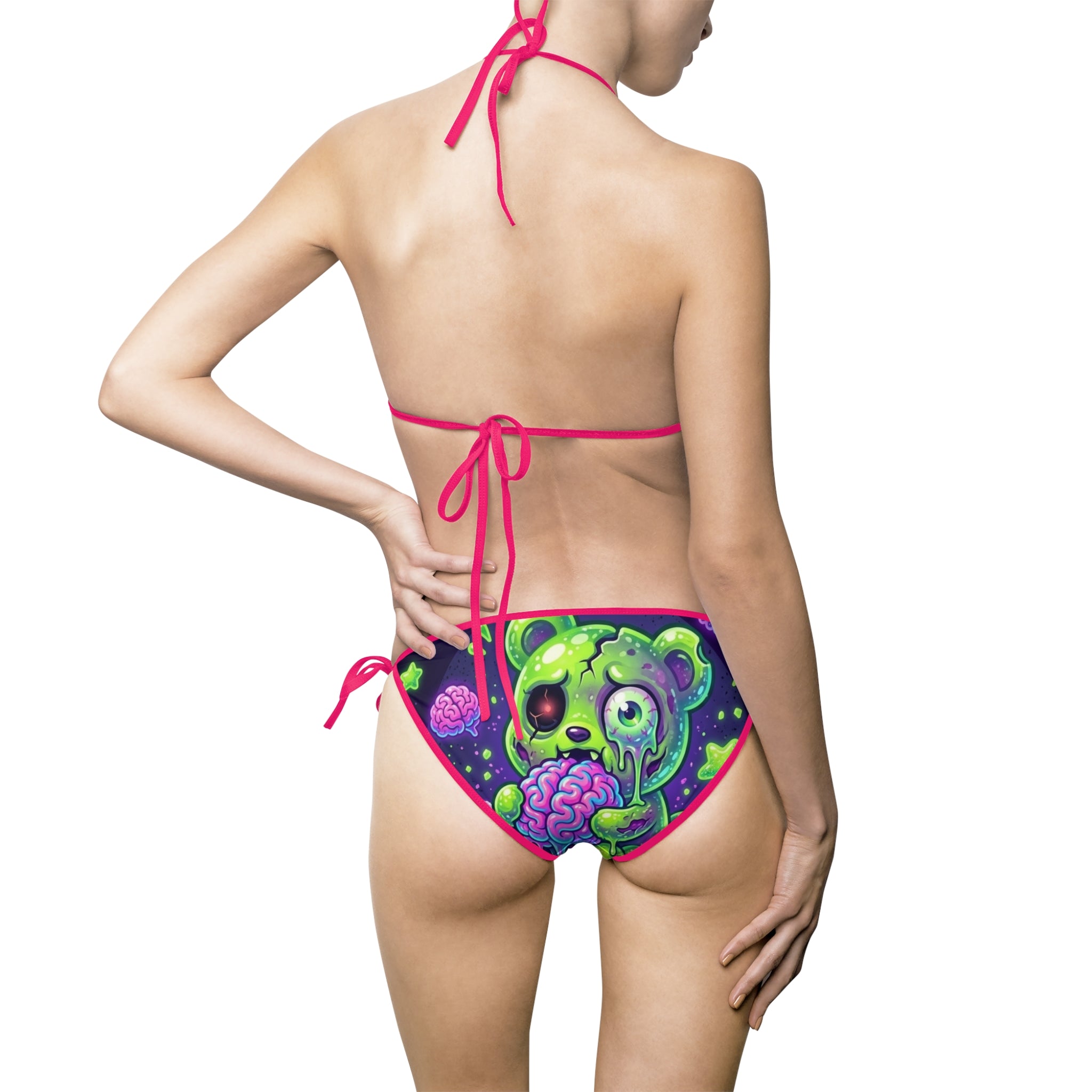Eating Brains, Green Oozy Zombie Gummy Bear Halloween -Women's Bikini Swimsuit