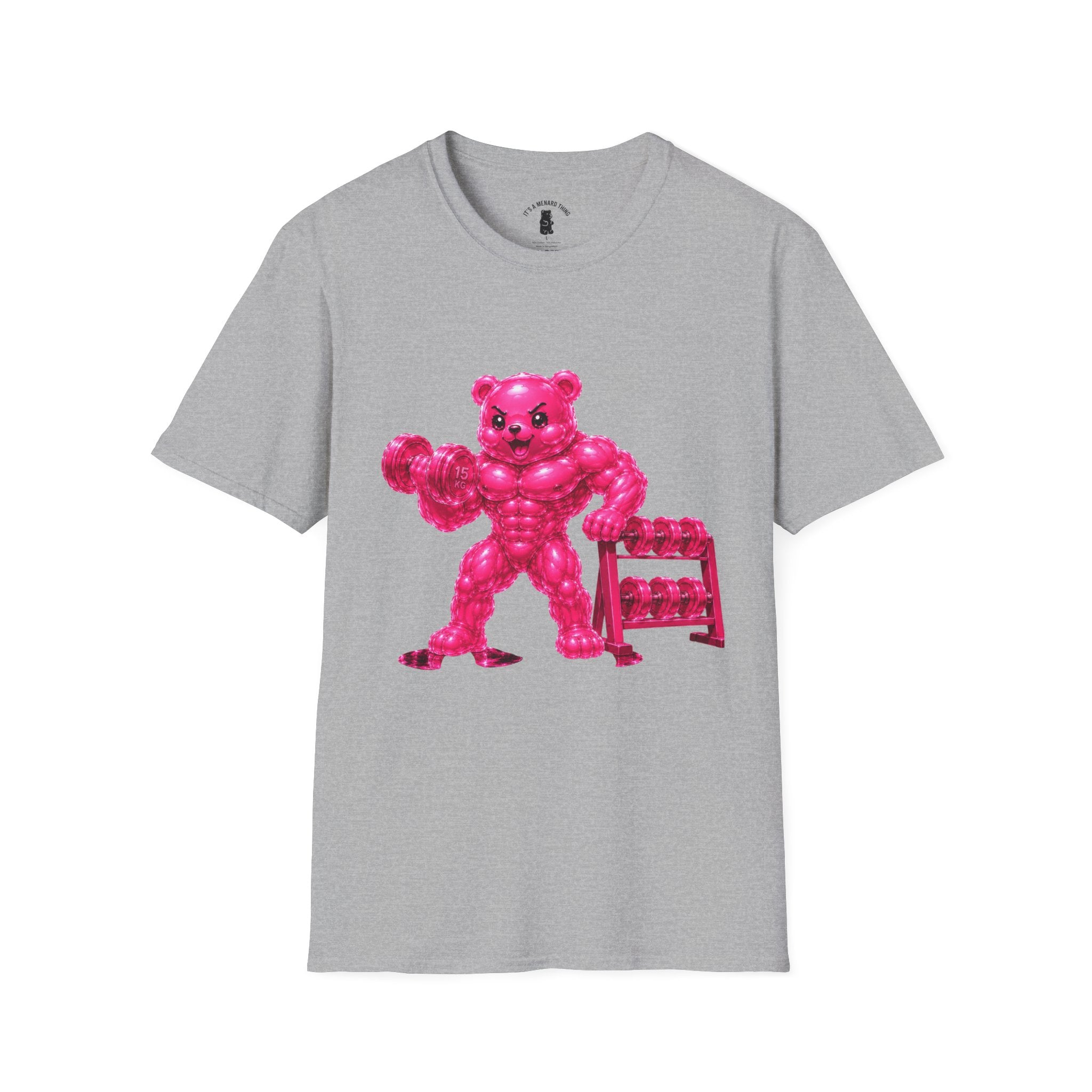 Pink Bodybuilder, Oozy Buff Bear Gummy Special Gym Addition- Adult Graphic Shirt