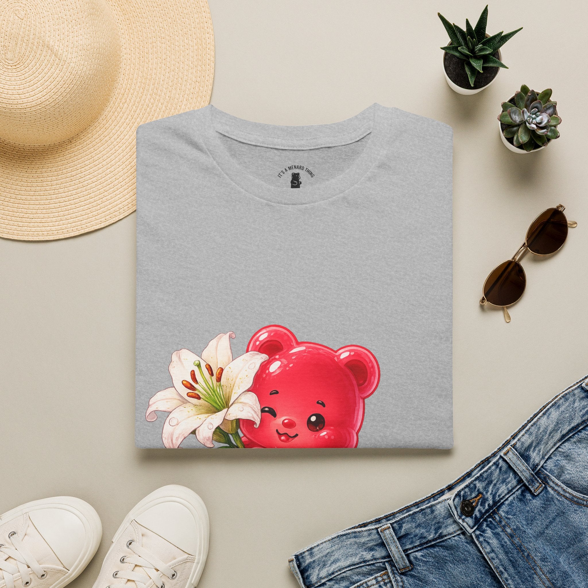 White Casa Blanca Lily, Red Oozy Bear Special Flower Edition- Graphic Shirt