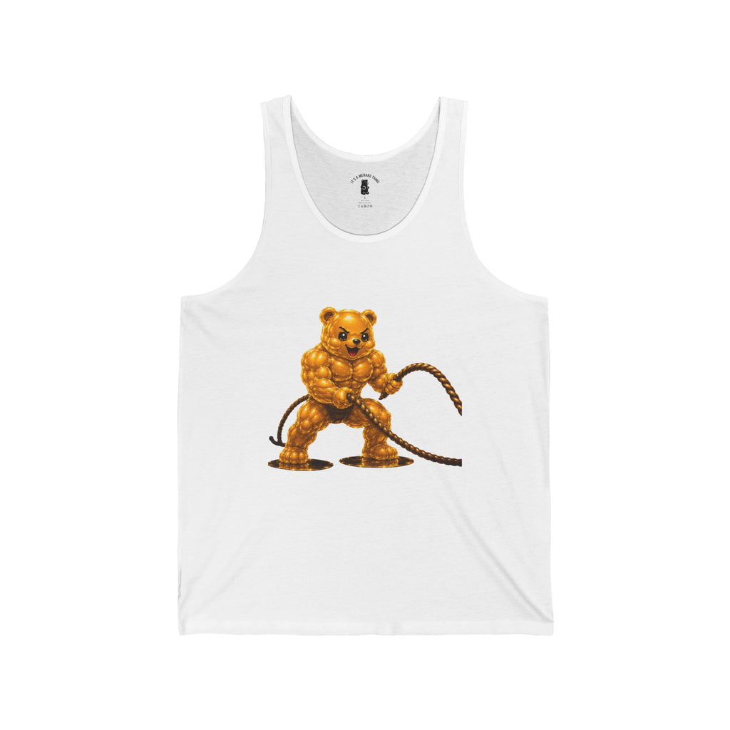 Rope Fitness, Golden Oozy Buff Bear Gym Addition- Adult Graphic Workout Shirt