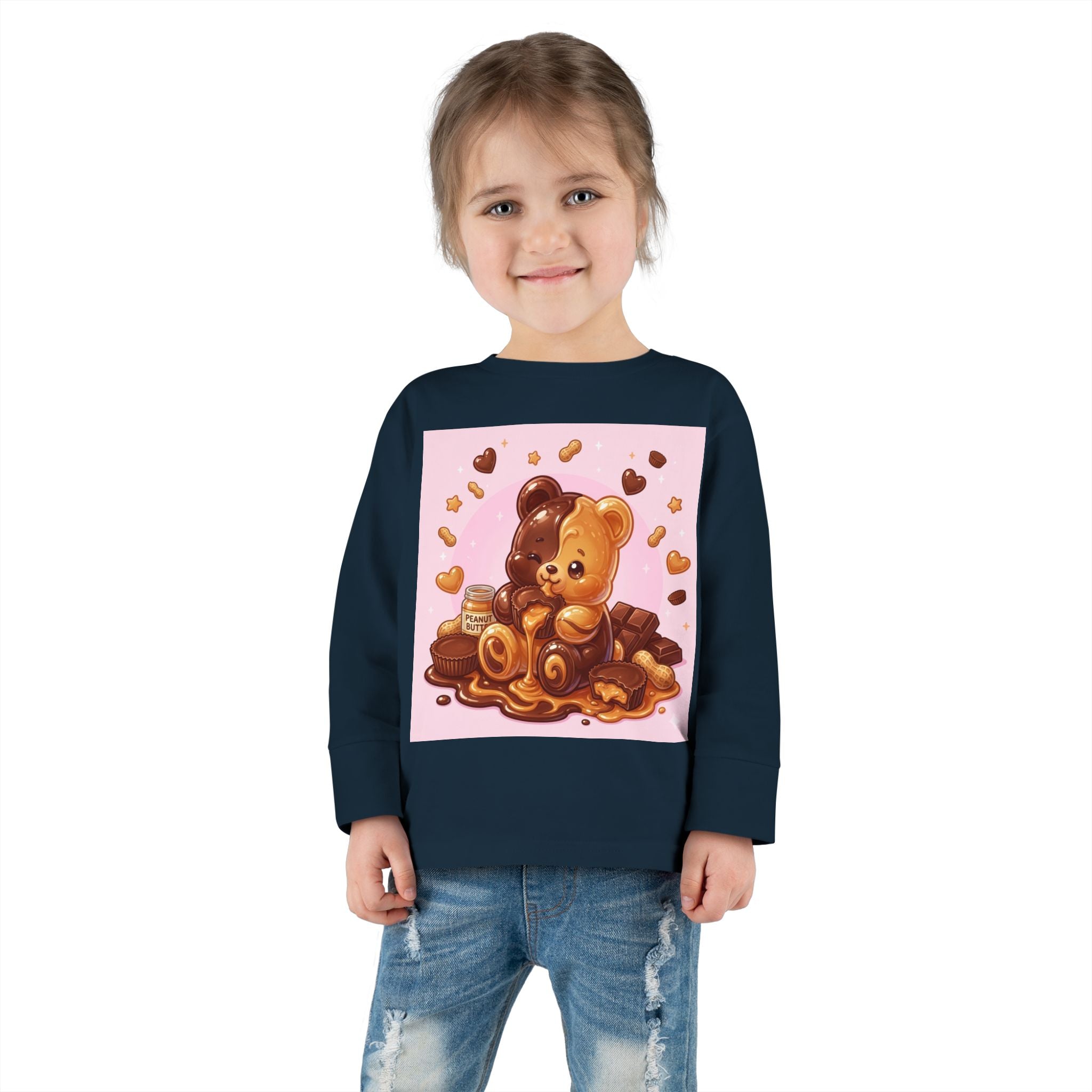 Chocolate and Peanut Butter swirl Delight, Oozy Bear Friend- Kids Graphic Long Sleeve Shirt