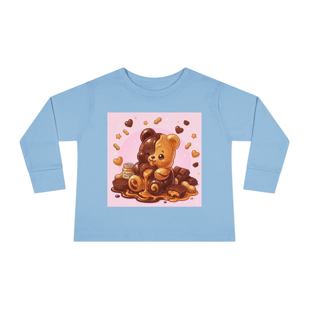 Chocolate and Peanut Butter swirl Delight, Oozy Bear Friend- Kids Graphic Long Sleeve Shirt