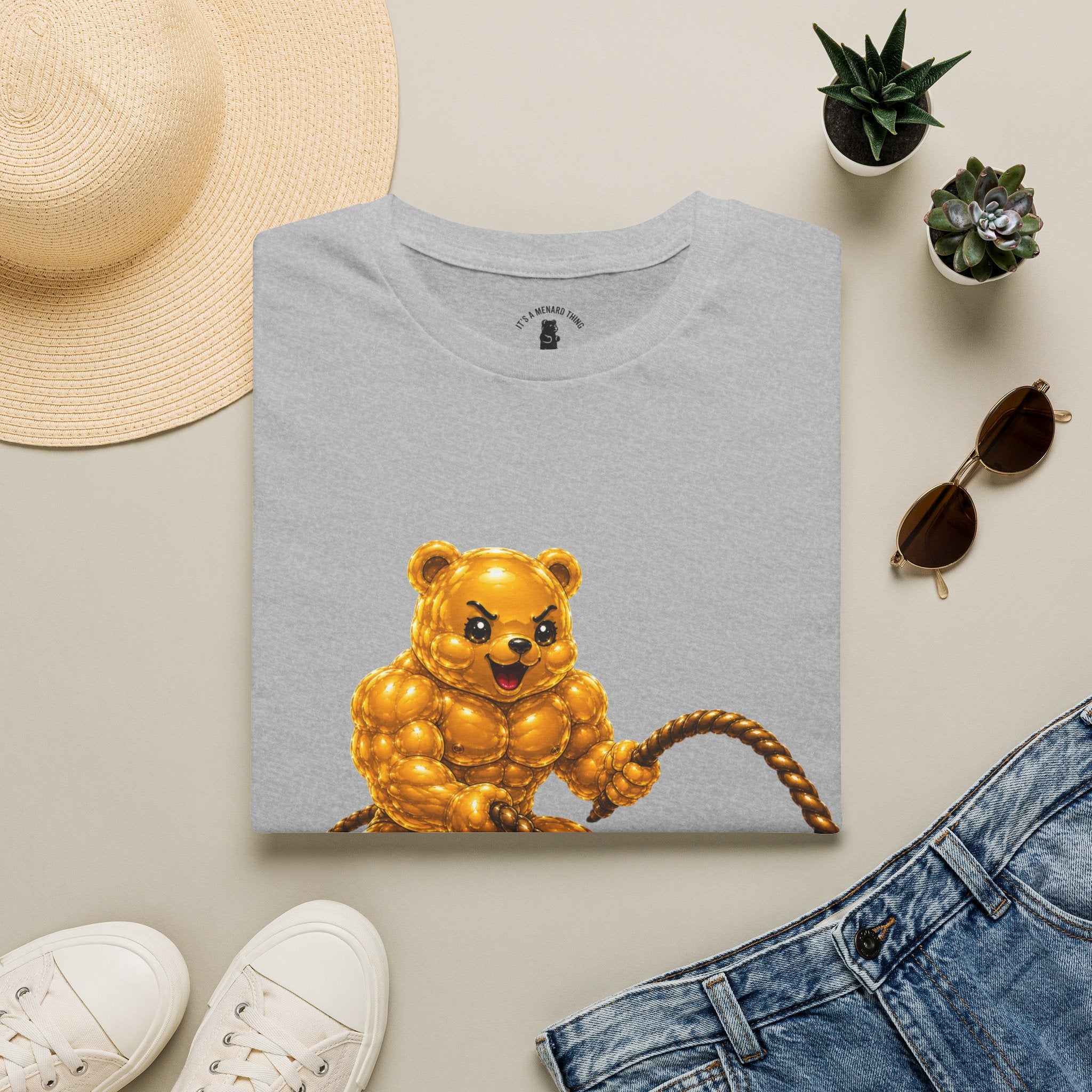 Rope Workout, Golden Yellow Oozy Buff Bear Gym Special- Adult Graphic Shirt (18+)