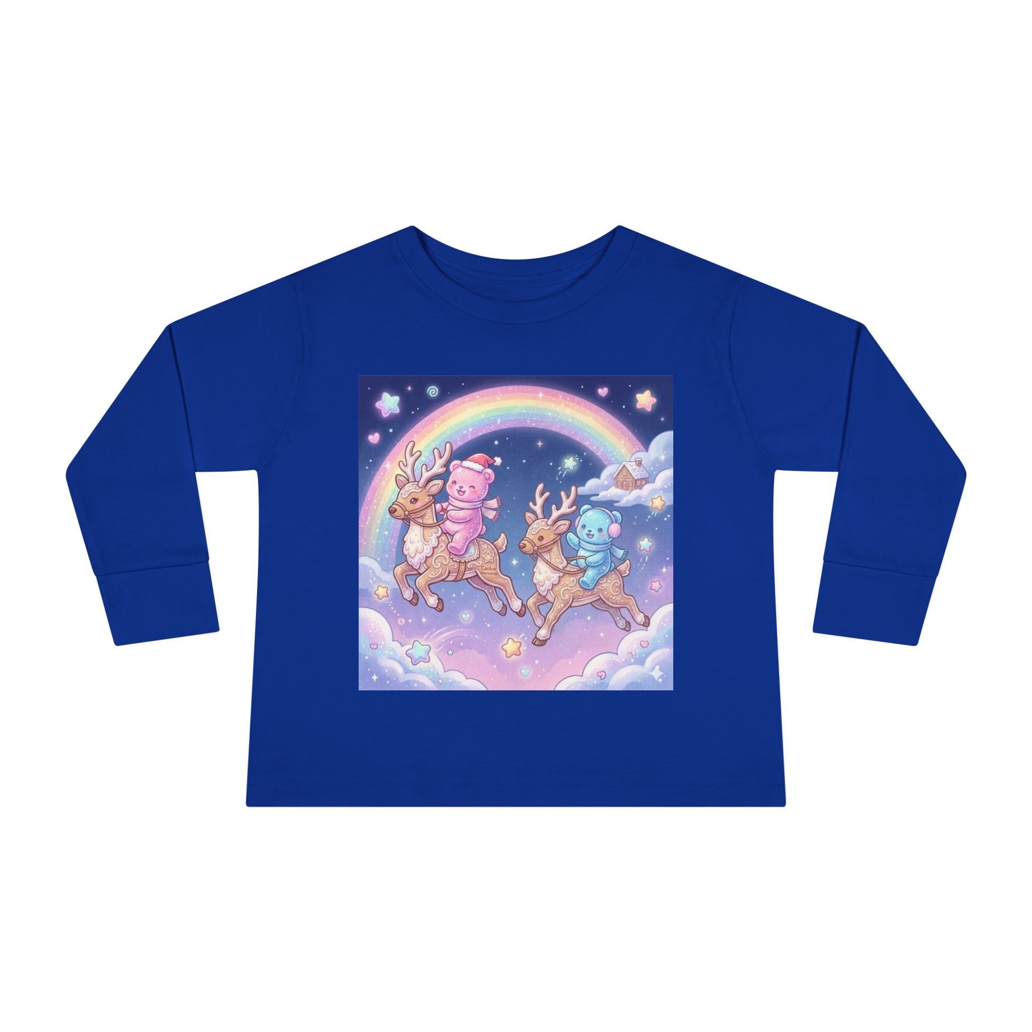 Riding On Frosted Flying Reindeer, Oozy Bear Friends Special- Graphic Long Sleeve Shirt