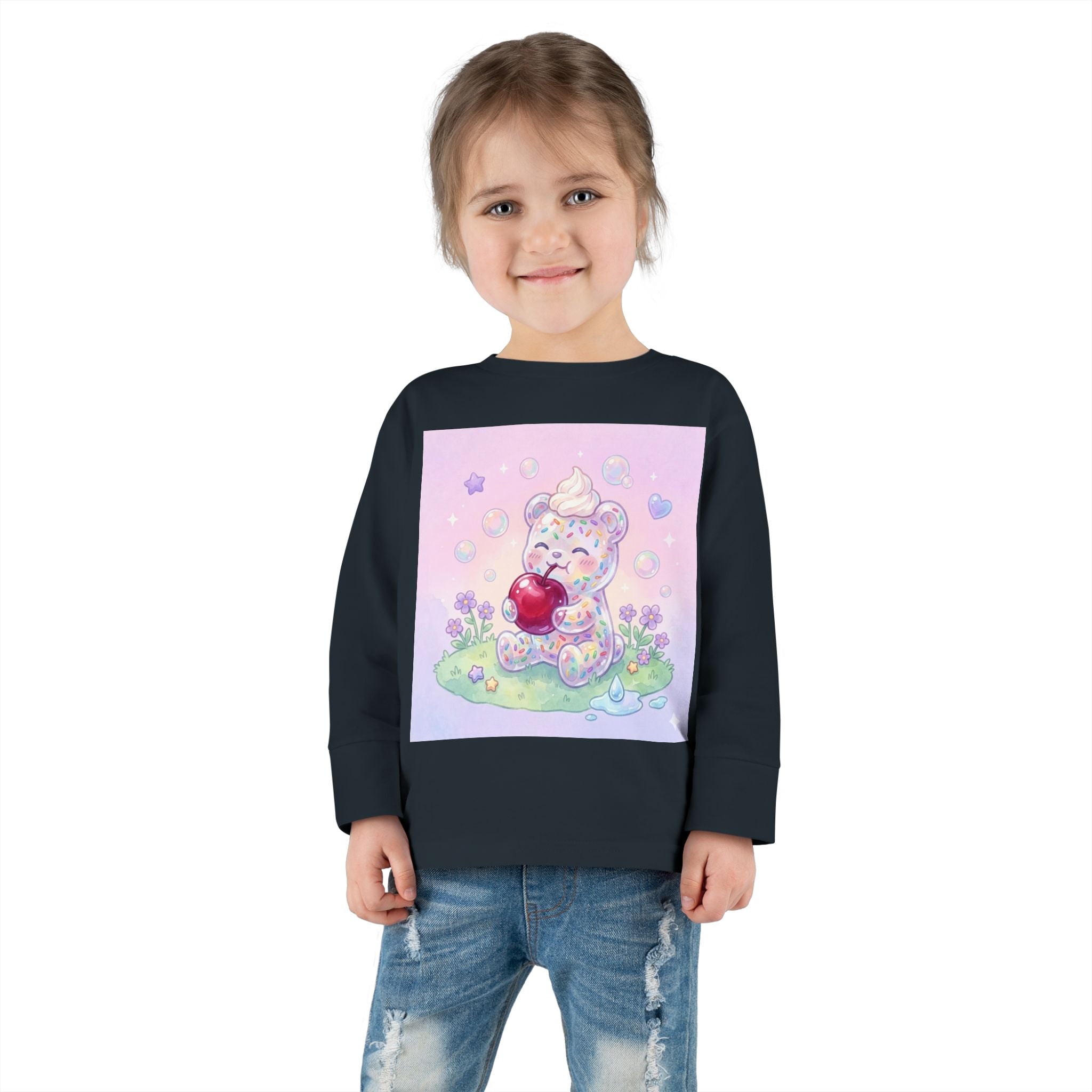 White Birthday Sprinkles with Cherry Snack, Oozy Bear Friend- Graphic Long Sleeve Shirt