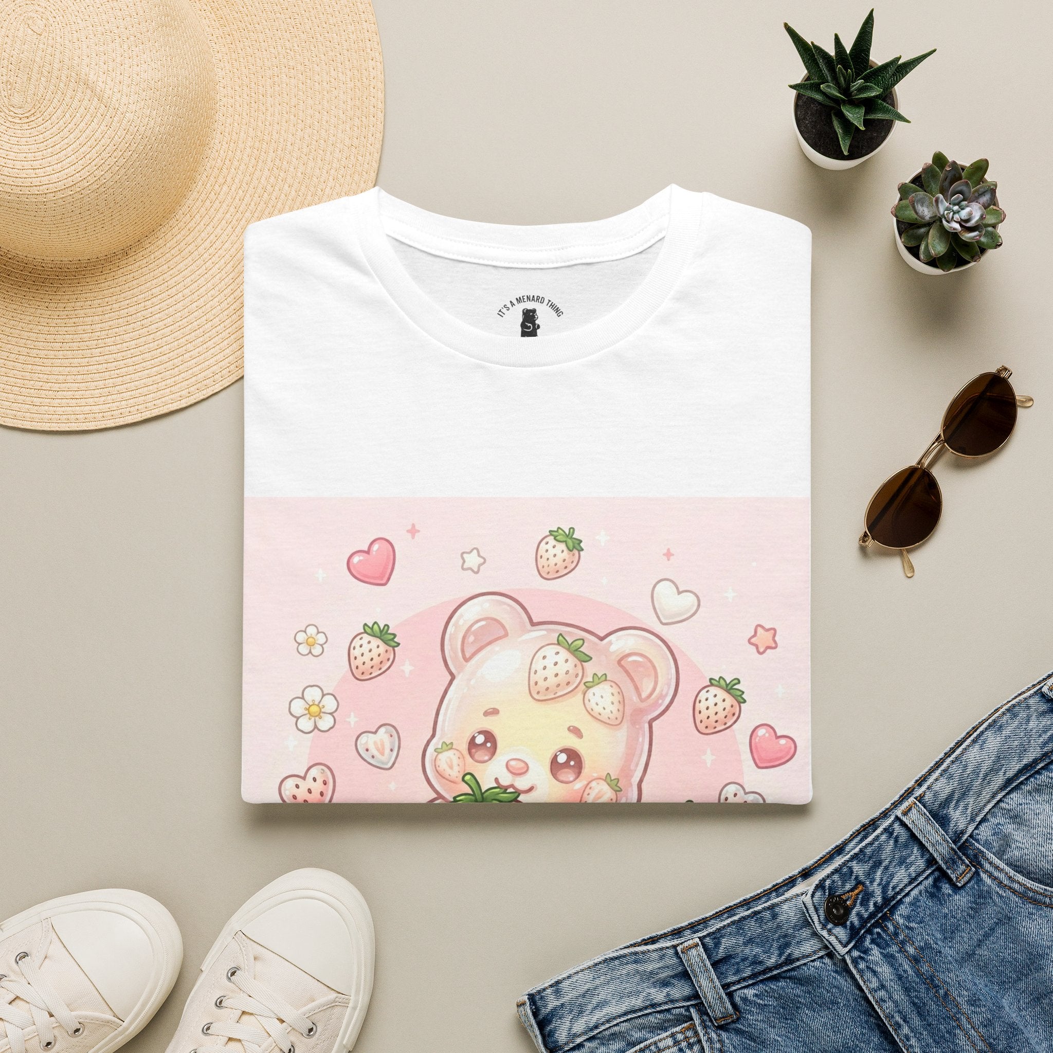Exotic White Strawberry Oozy Bear Friend — Kawaii Fruit Design