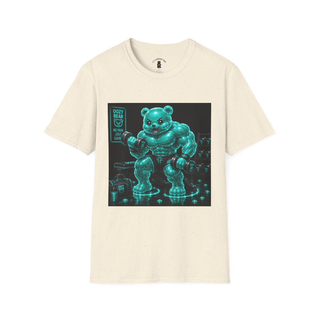 Working Out, Teal Oozy Buff Bear Gummy Gym Addition- Adult Graphic Shirt