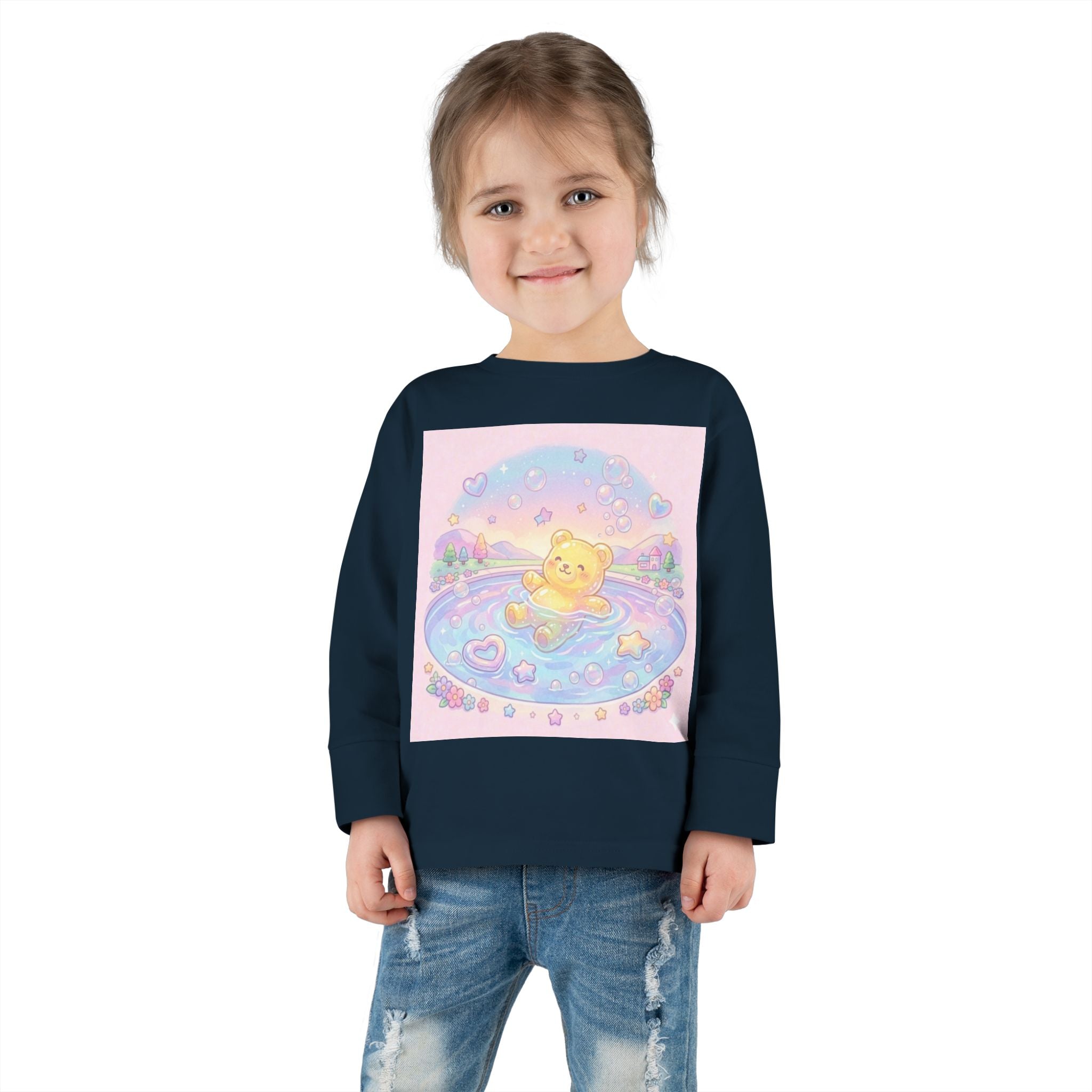 Solo Swim Time, Yellow Oozy Bear Friend- Graphic Long Sleeve Shirt