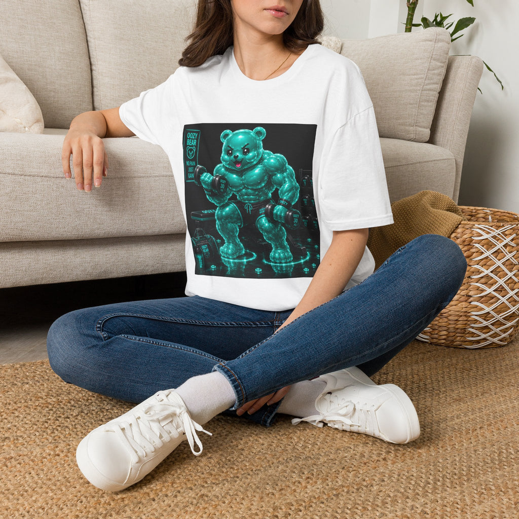 Working Out, Teal Oozy Buff Bear Gummy Gym Addition- Adult Graphic Shirt