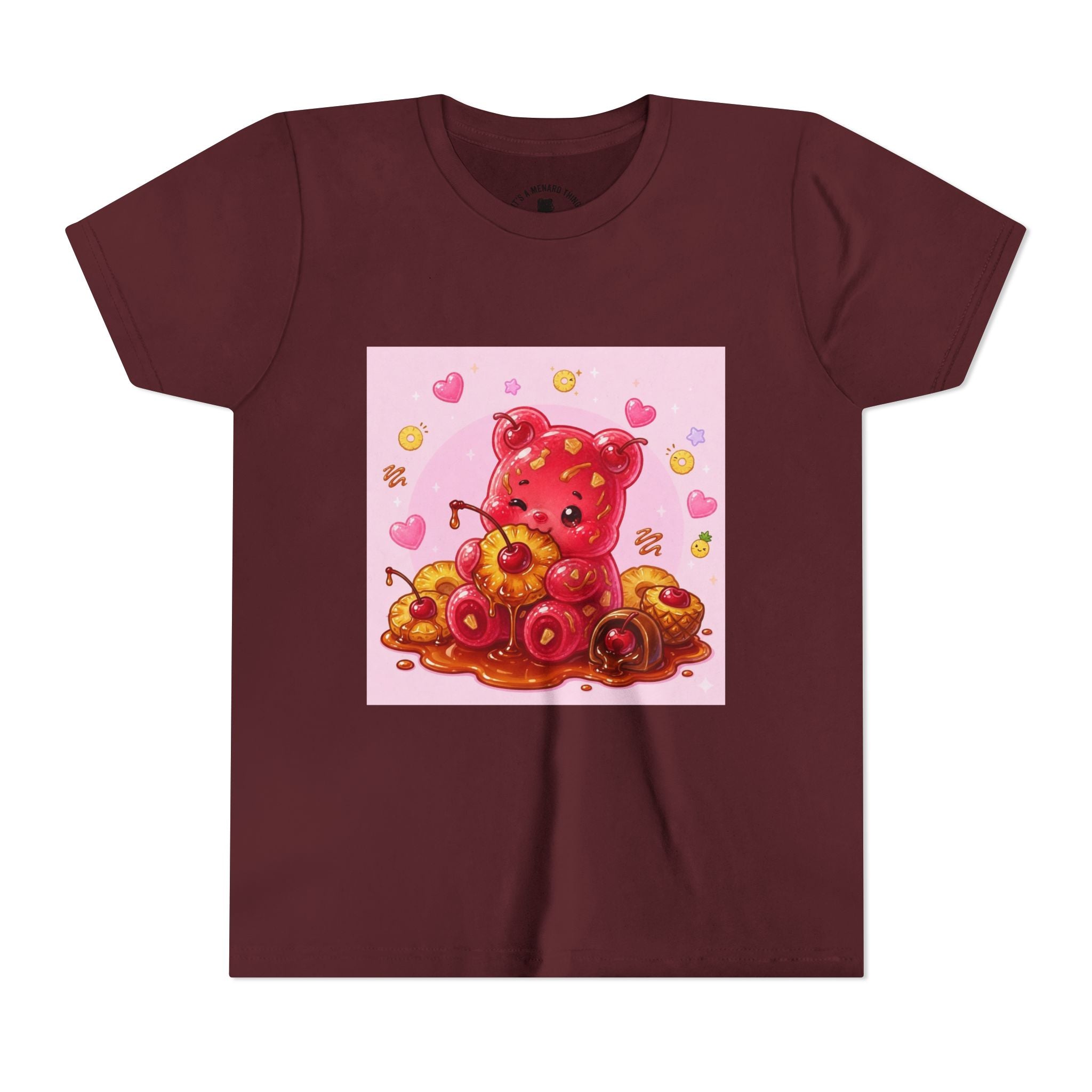 Cherry & Pineapple Gooey Gummy Bear Heart Graphic Youth T-Shirt