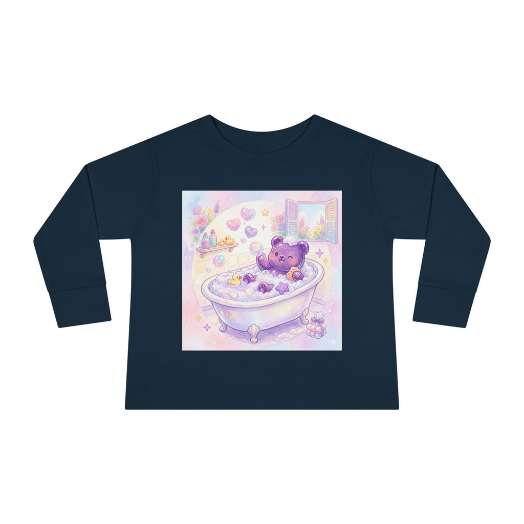 Bath Time, Nighttime Oozy Bear Friend- Graphic Long Sleeve Shirt