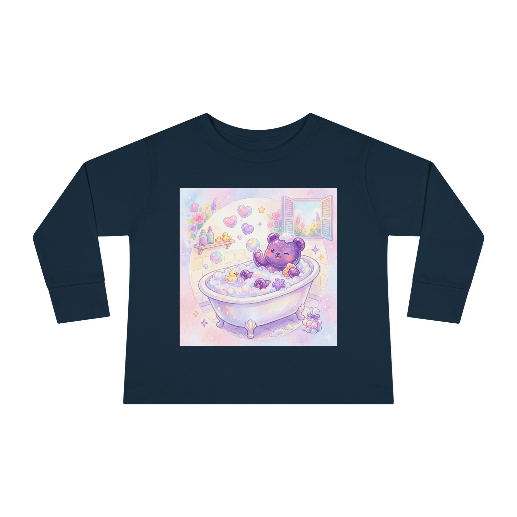 Bath Time, Nighttime Oozy Bear Friend- Graphic Long Sleeve Shirt