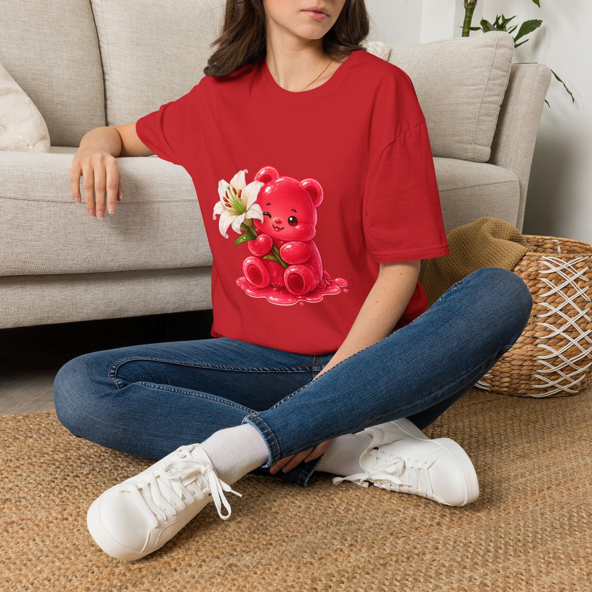White Casa Blanca Lily, Red Oozy Bear Special Flower Edition- Graphic Shirt