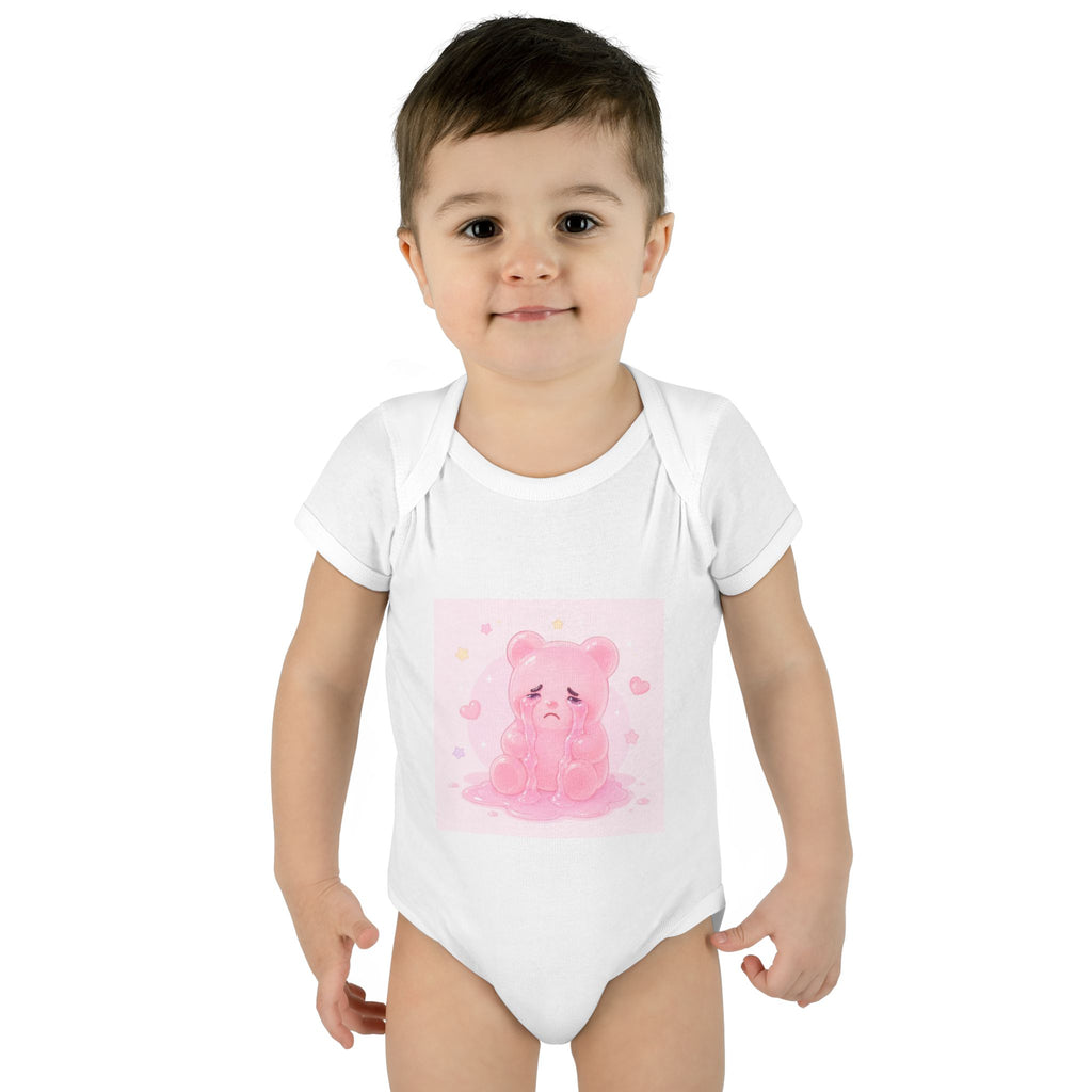 Pink Crying Gooey Gummy Bear Infant Bodysuit — Cute Pastel Baby Onesie