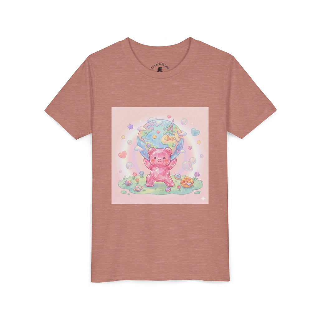 World Atlas, Weight of the Gummy World Pink Gooey Bear- Pastel Graphic Youth T-Shirt