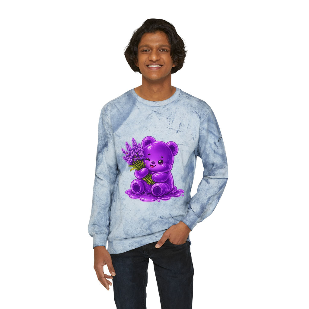 Lavender Stalk, Purple Oozy Bear Gummy Special- Graphic Tie-Dye Sweatshirt