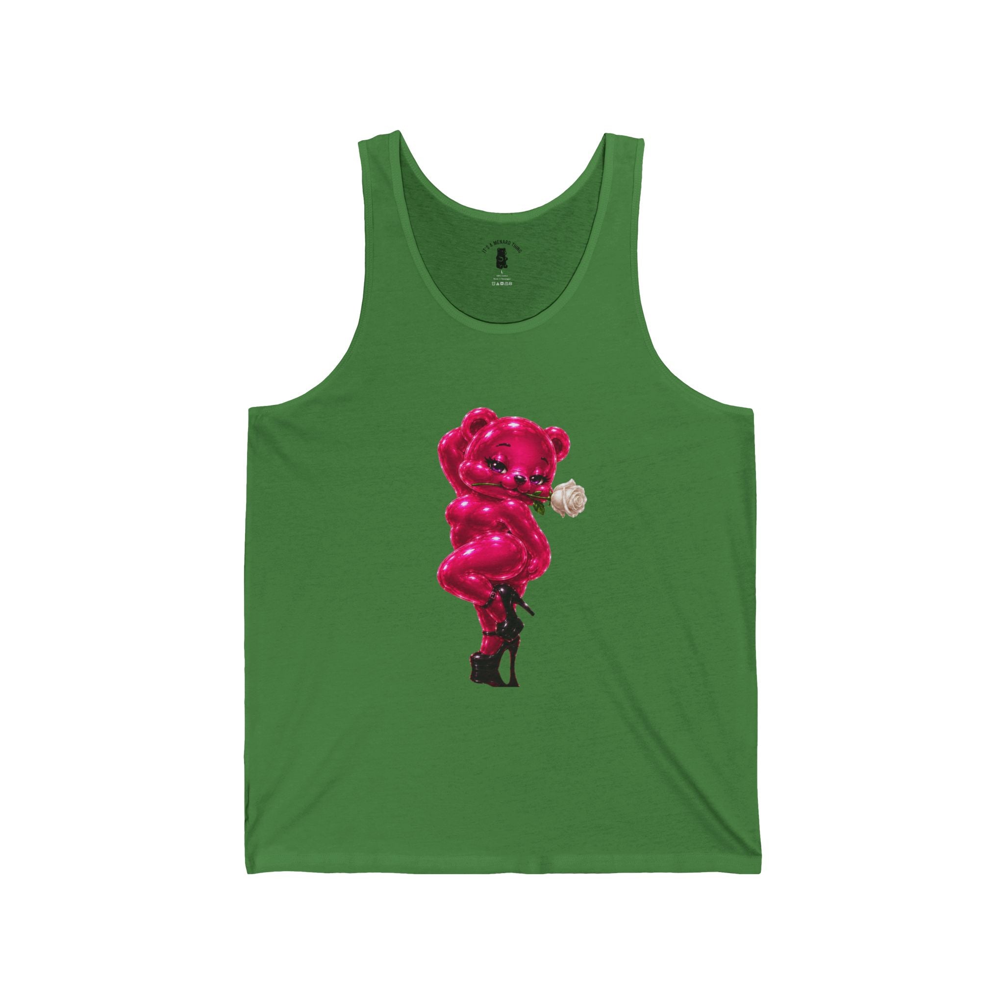 Pink Shiny Pin Up Oozy Bear In Heels, Special Addition Gummy- Graphic Tank Top (Adults Only!)