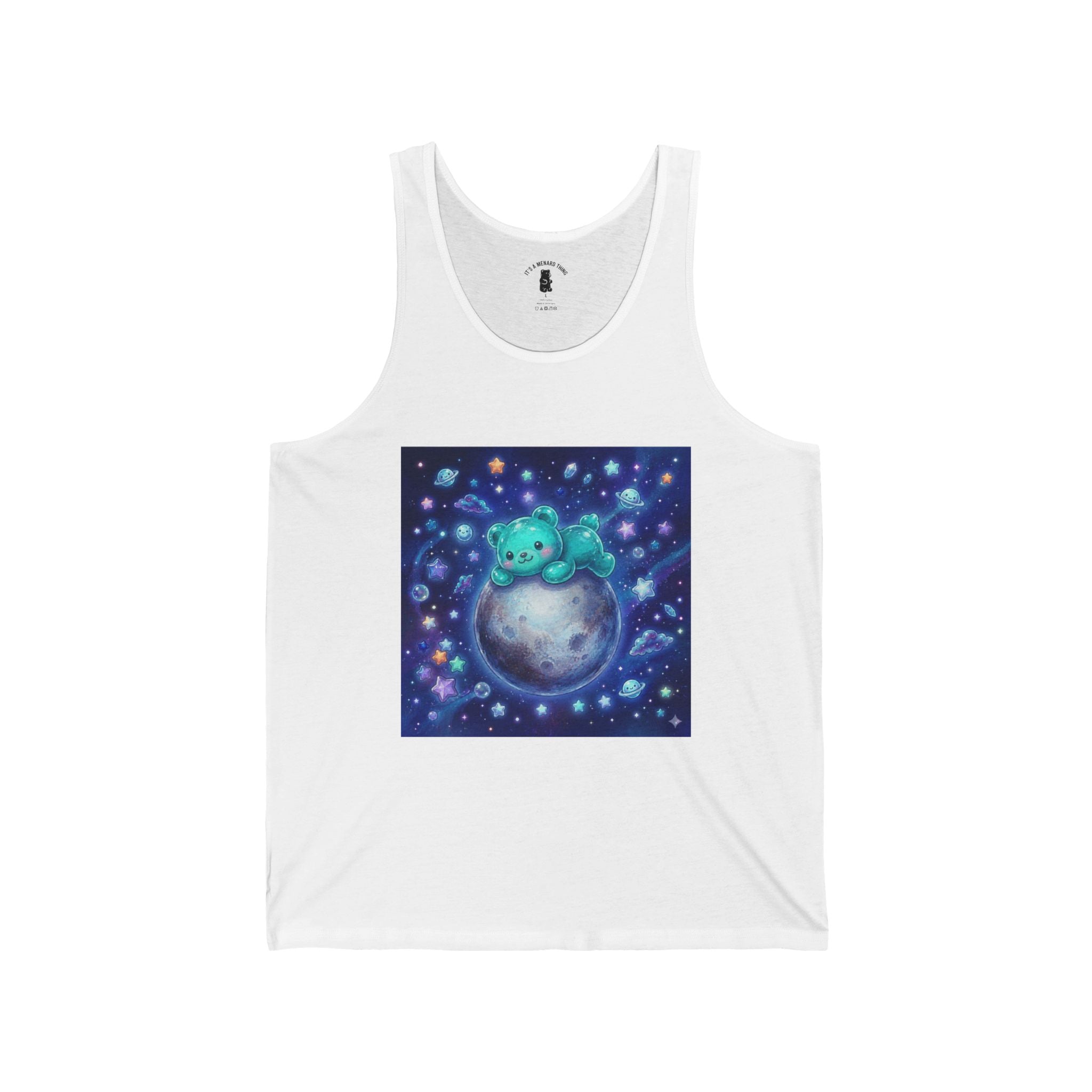 Taking a Nap on Planet Pluto, Blue Oozy Bear Gummy Friend- Graphic Tank Top