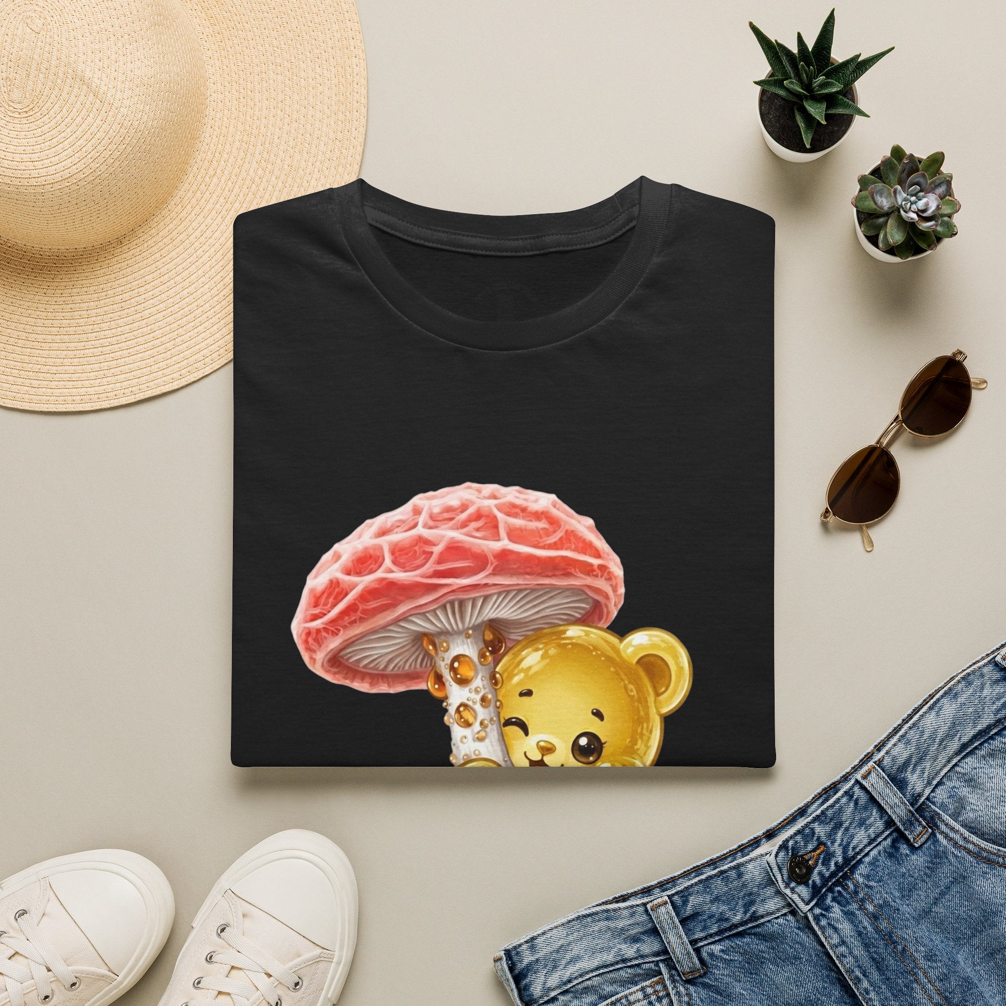 Sticky Strange Orange Mushroom, Yellow Oozy Bear Gummy- Graphic shirt